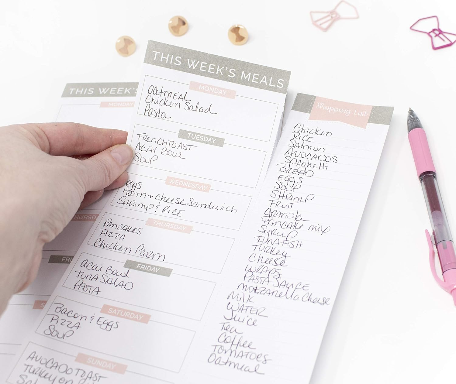 Bloom Daily Planners Weekly Meal Planning Pad - Magnetic Hanging Refrigerator Menu Planner with Tear-Off Sheets & Perforated Grocery Shopping Lists - 6X9 (Grey & Pink) - 6\" X 9\" Pocket Pad image number 7