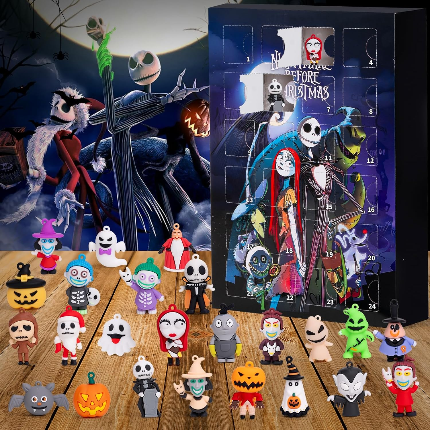 Halloween Advent Calendar 2025,Nightmare Be Christmas Calendars,Halloween Countdown Calendar Ornaments Gifts with 24 Pcs Collectible Doll Figures Toys for Kids and Adults - Blue Advent Calendar 2024 image number 3