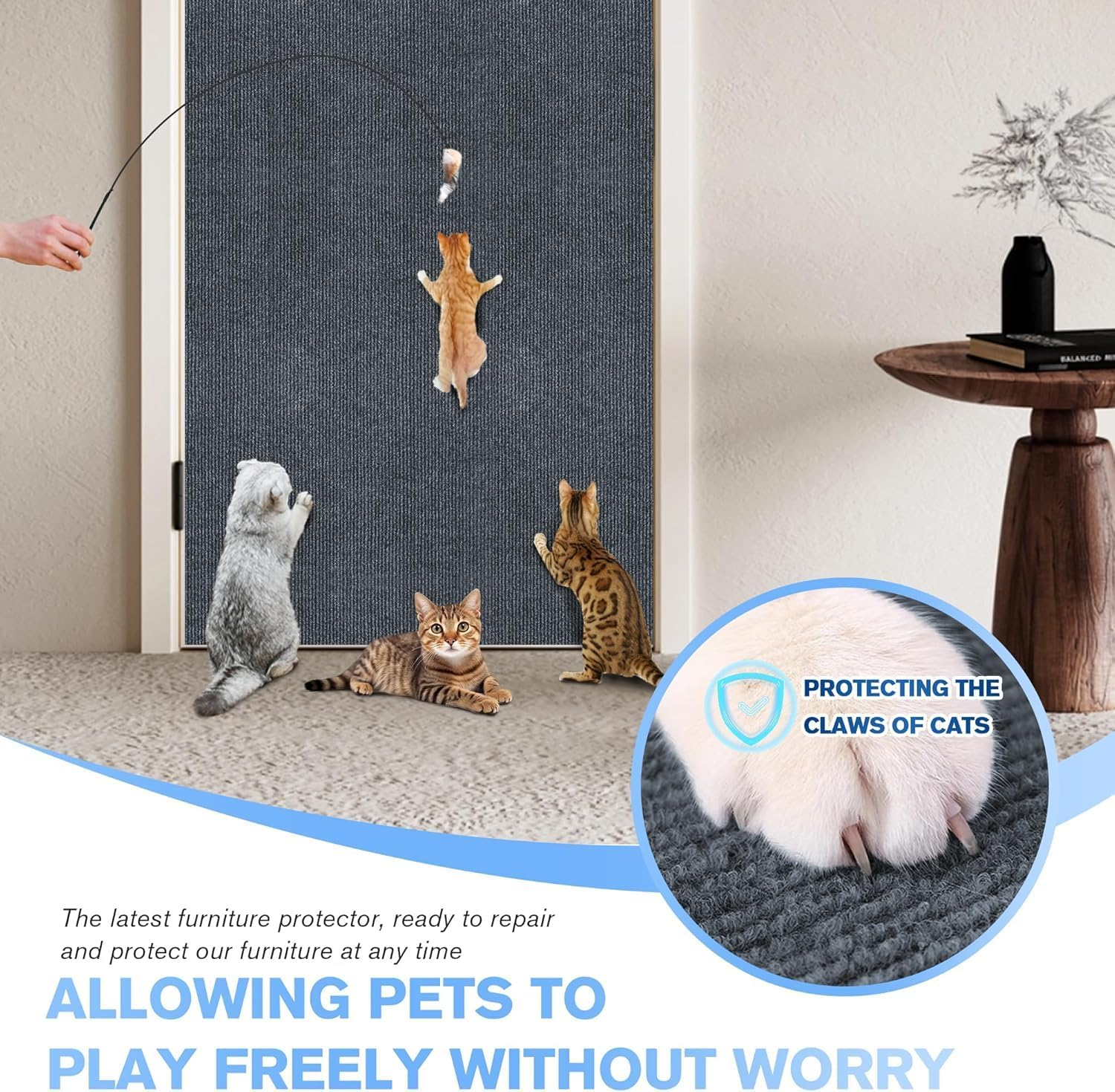 200 Cm X 40 Cm, Self-Adhesive Cat Scratching Mat, DIY Scratching Board for Cats, Cat Scratching Mat, Scratch Protection Sofa Cat, Scratching Mat, Self-Adhesive for Cat Tower (Dark Grey) image number 5