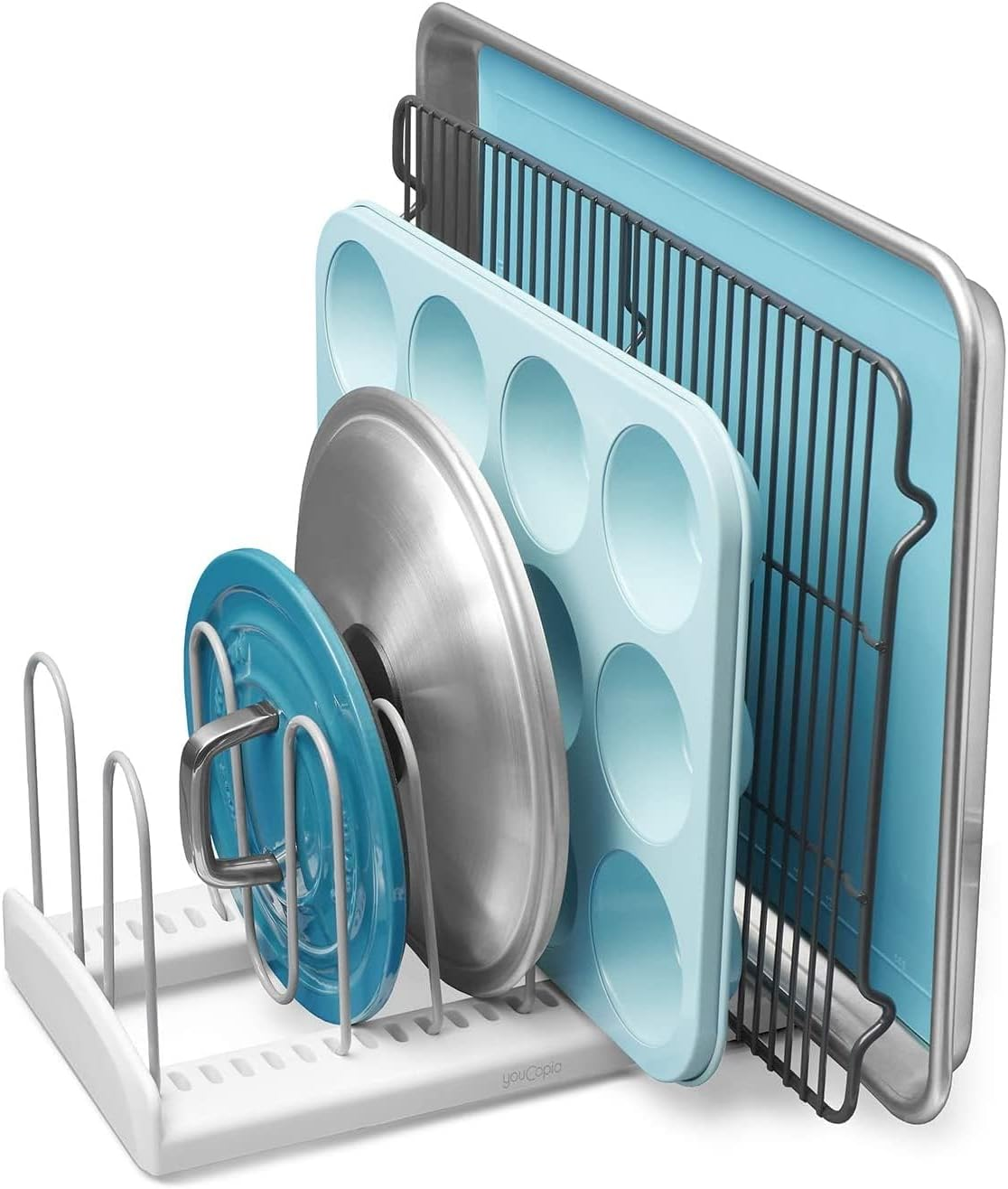 Youcopia Storemore Adjustable Pan and Lid Rack, Pot Lids and Pans Organizer for Kitchen Cabinet Storage, Standard, White image number 5