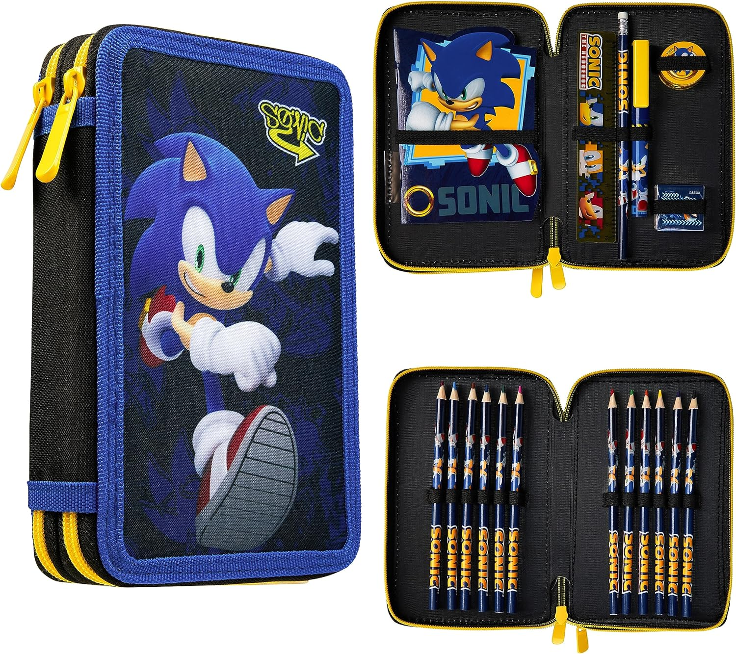 Sonic the Hedgehog Children'S Pencil Case Filled Pencil Case 2 Compartments Pencil Case with Contents School with Coloured Pencils Boys image number 5