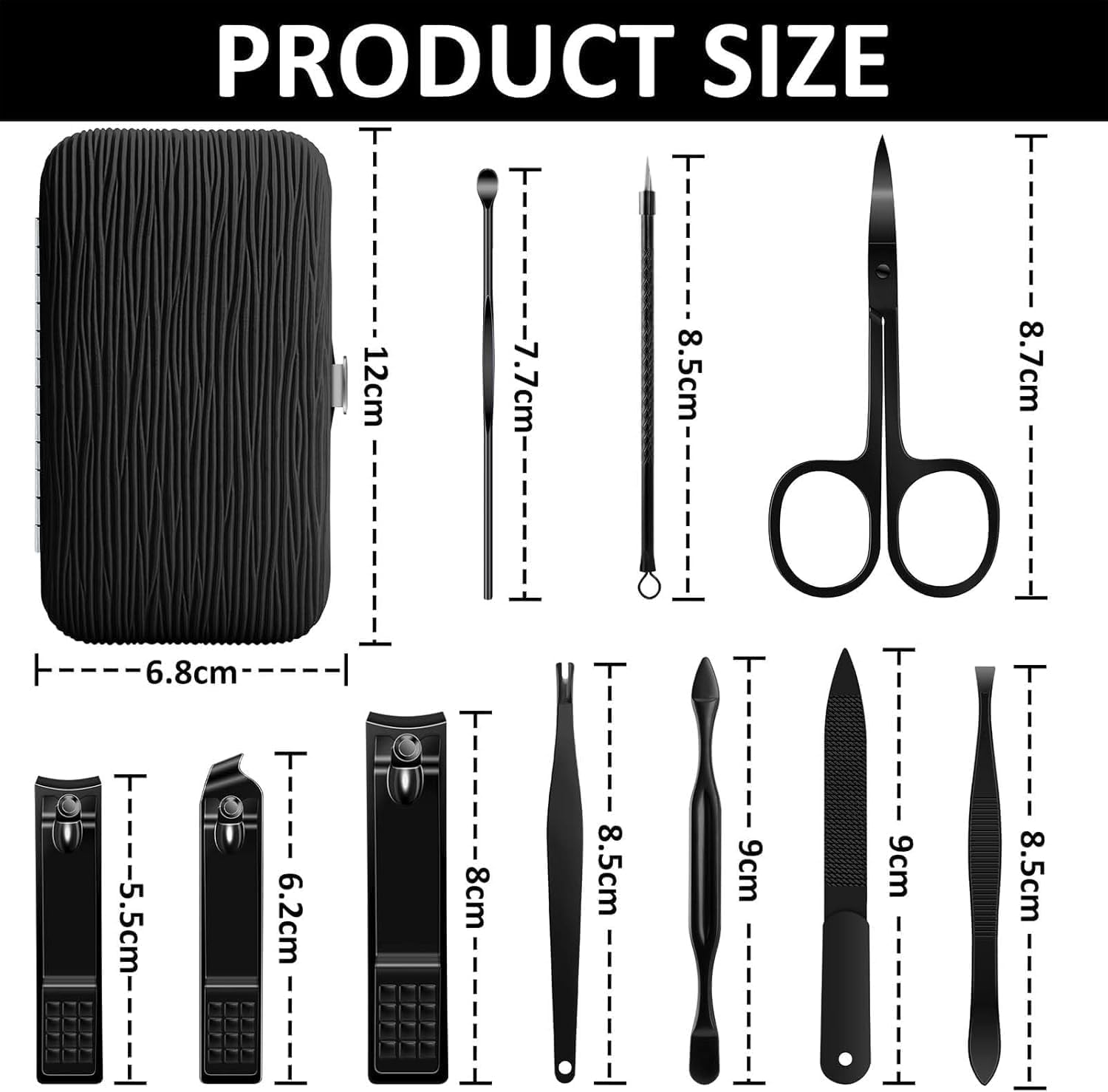 Manicure Set, 10 Pcs Nail Kit, Black Professional Manicure Pedicure Kit, Grooming Kit, Men'S Nail Clipper Sets, Stainless Steel Nail Cutter Tools with Luxurious Travel Leather Case