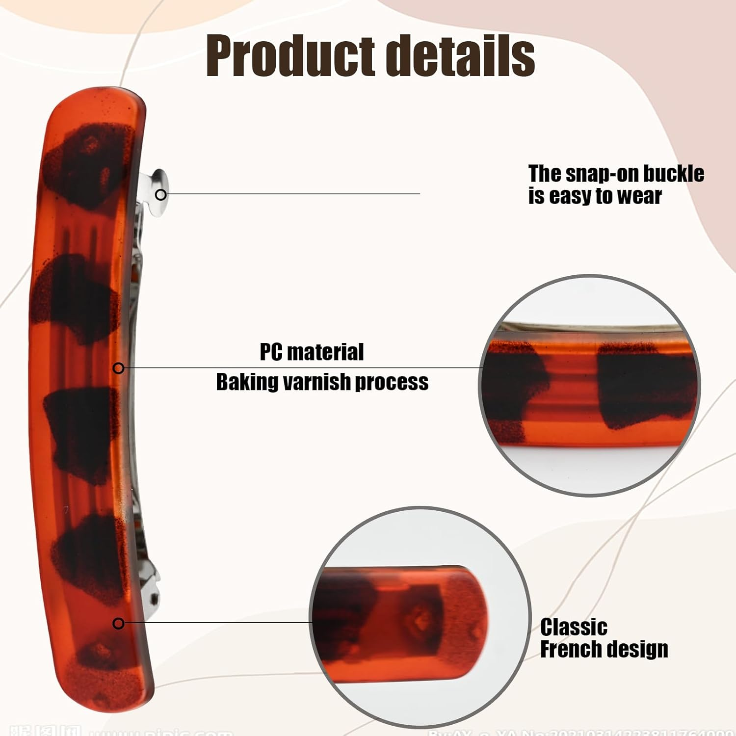 6 PCS Hair Clips Colored 9Cm/3.5" Barrette Tortoise Shell Acetate French Barrettes Hair Clips, Metal Snap-On Hair Pins No Hair Damage, Hair Styling Clips for Girls Women (B) - Crescent image number 4