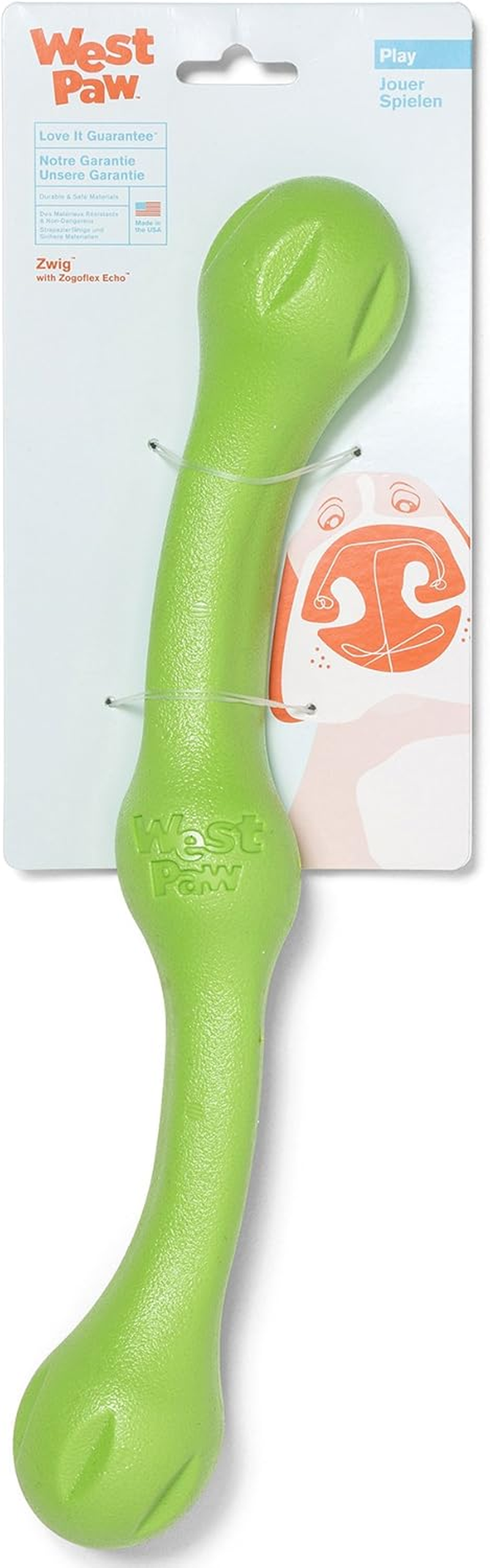West Paw Zwig Squeezy Dog Stick Toy for Large Dogs with Zogoflex Echo, Made in USA, Jungle Green