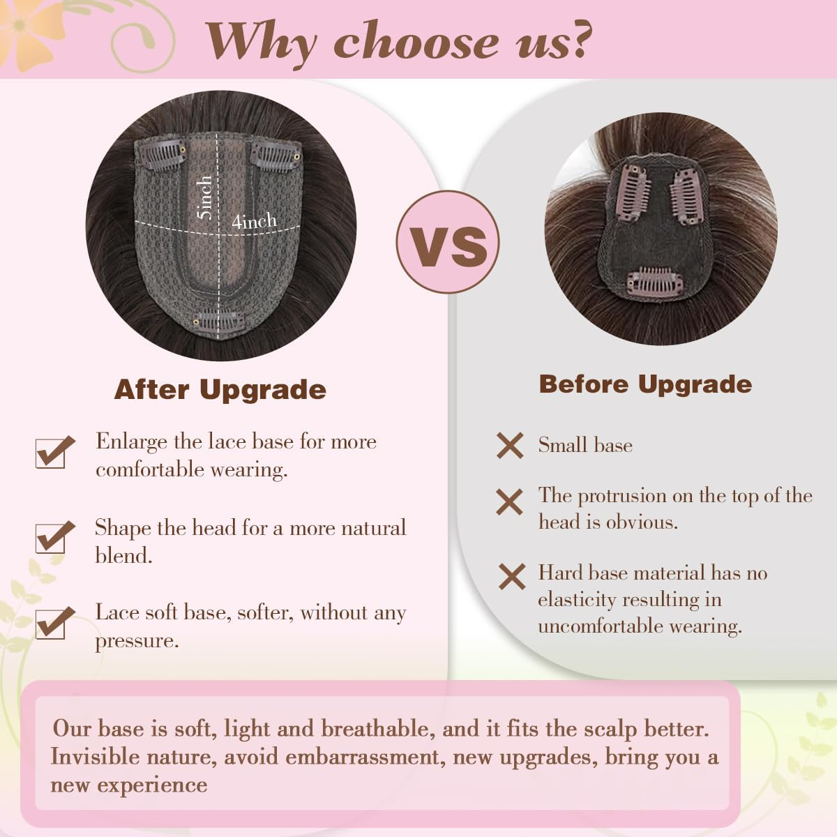 Gulagula Hair Topper 18 Inch Hair Topper with Bangs 4"&times;5" Base Hairpieces for Women with Thinning Hair - Natural Black image number 7