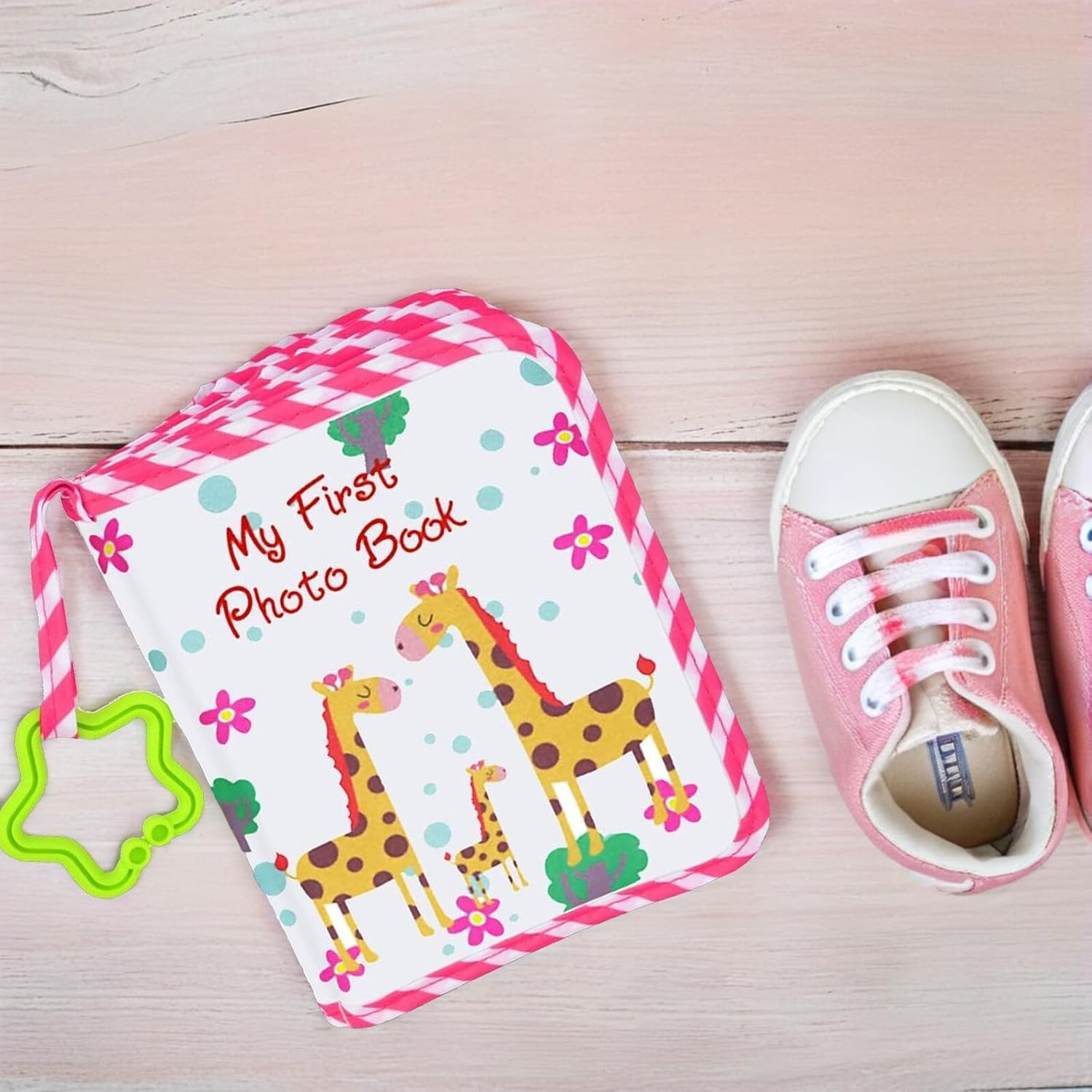 Bestonzon Photo Album for First Year Soft Cloth Growth Recording Book with Pink Trim for Boy Milestones Newborn Keepsake for Memories And image number 2