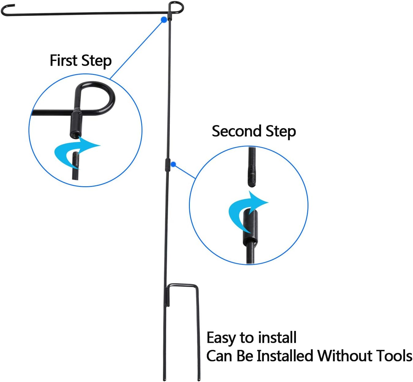 HOOSUN Garden Flag Stand Premium Garden Flag Pole Holder Metal Wrought Iron Powder-Coated Weather-Proof Paint 36.5 H X 16.5 W (3 Piece Set Black) (2 Pack) (2-Pack)