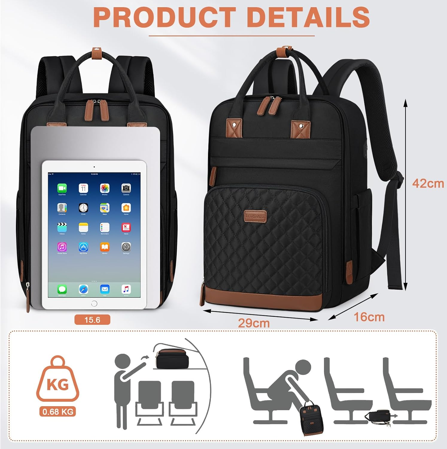 Travel Backpack for Women,15.6 Inch Laptop Backpack,Tsa Friendly Flight Approved Carry-On Luggage Hand Backpack with USB Port,Computer Backpack,Casual Daypack,Hiking Backpack image number 5