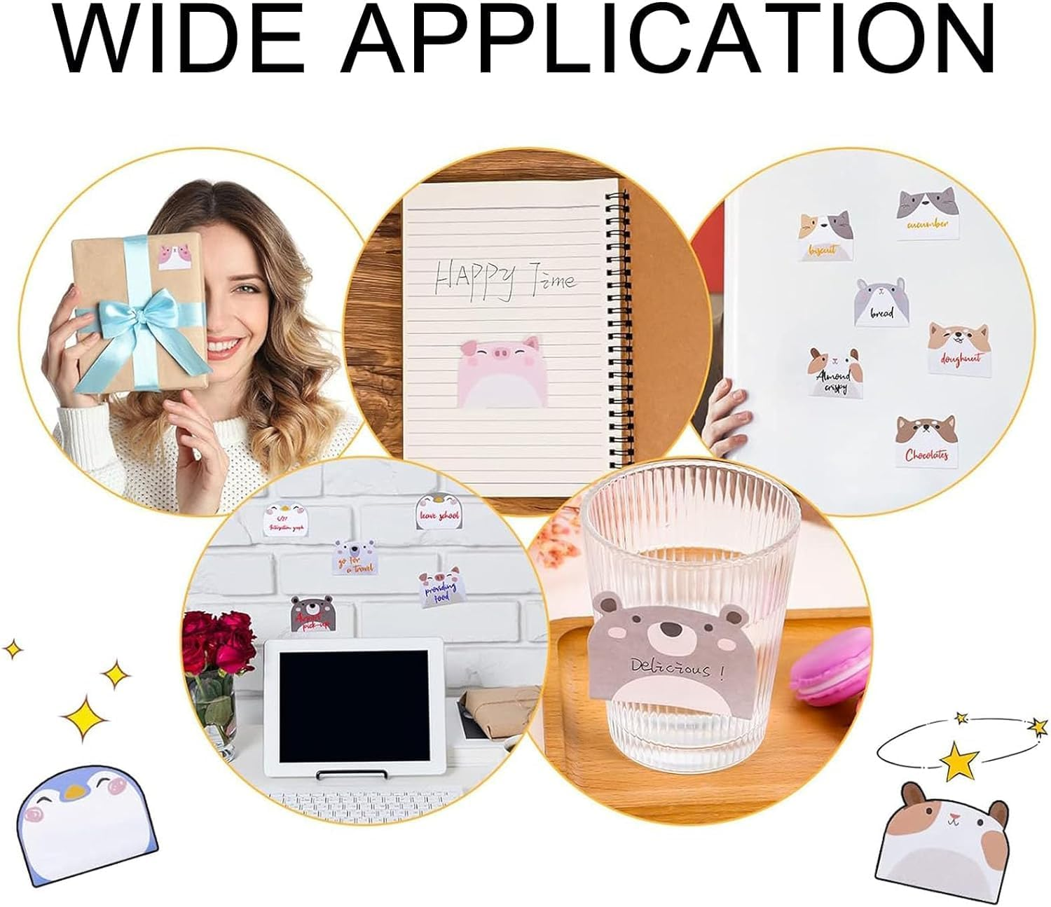 Betterjonny 12 Packs Cute Cartoon Sticky Notes, Self-Stick Memo Pad, Funny Stationary Supplies, Kawaii Tab Supplies for Students, Home Office Gifts image number 3