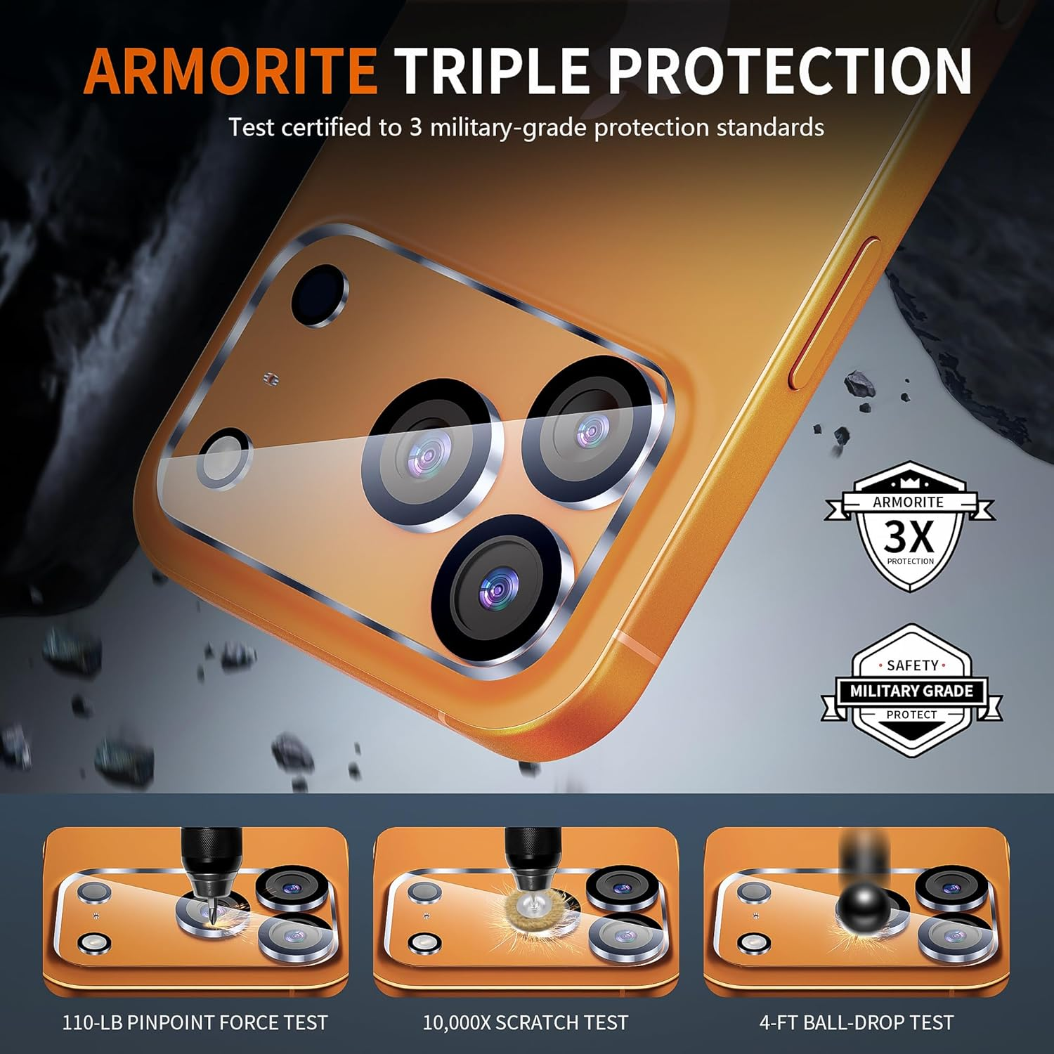 Diruite 3 Pieces Camera Lens Protector for Iphone 17 Pro Camera Protector,Hd anti Scratch Tempered Glass&Aluminum Frame Lens Cover,Black Circle image number 4