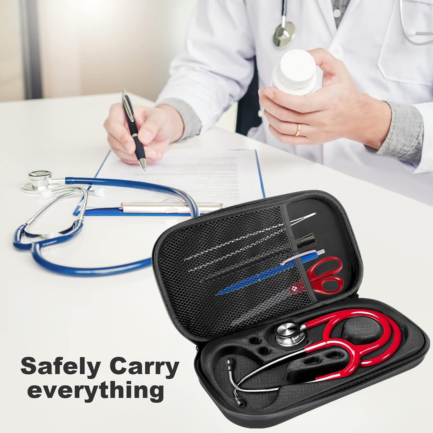 Stethoscope Case Shockproof Travel Storage Bag Portable Stethoscope Hard Carrying Case Lightweight Bag Travel Stethoscope Case Compact for Nurses Doctors (Black) image number 4