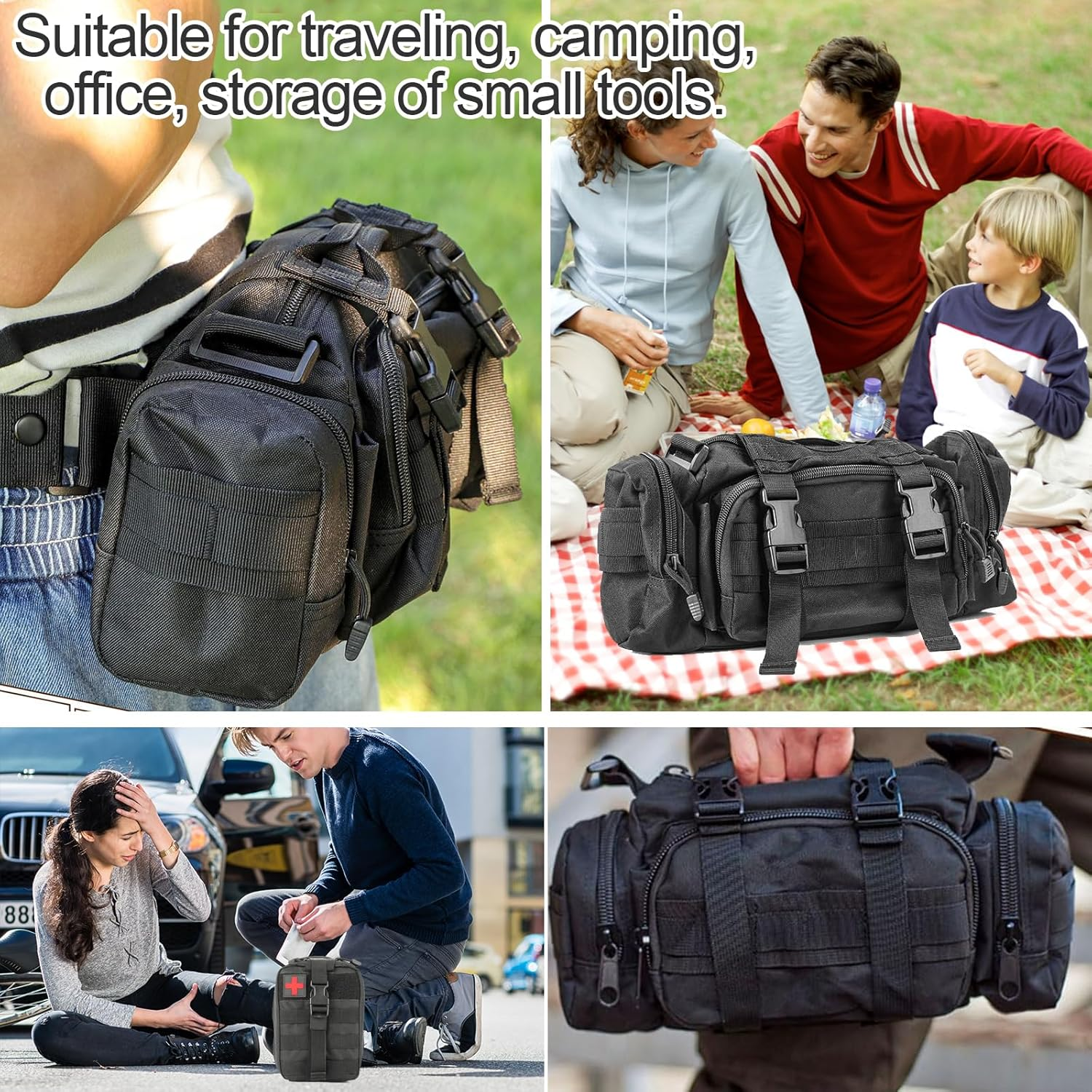 Tactical Molle Car Seat Back Organizer, Tactical Bag with 5 Mole Bags for Backseat, Multifunctional Car Seat Organiser Fits All Vehicles, Portable Outdoor Organizer for Car Truck Ford Jeep Vehicle image number 3