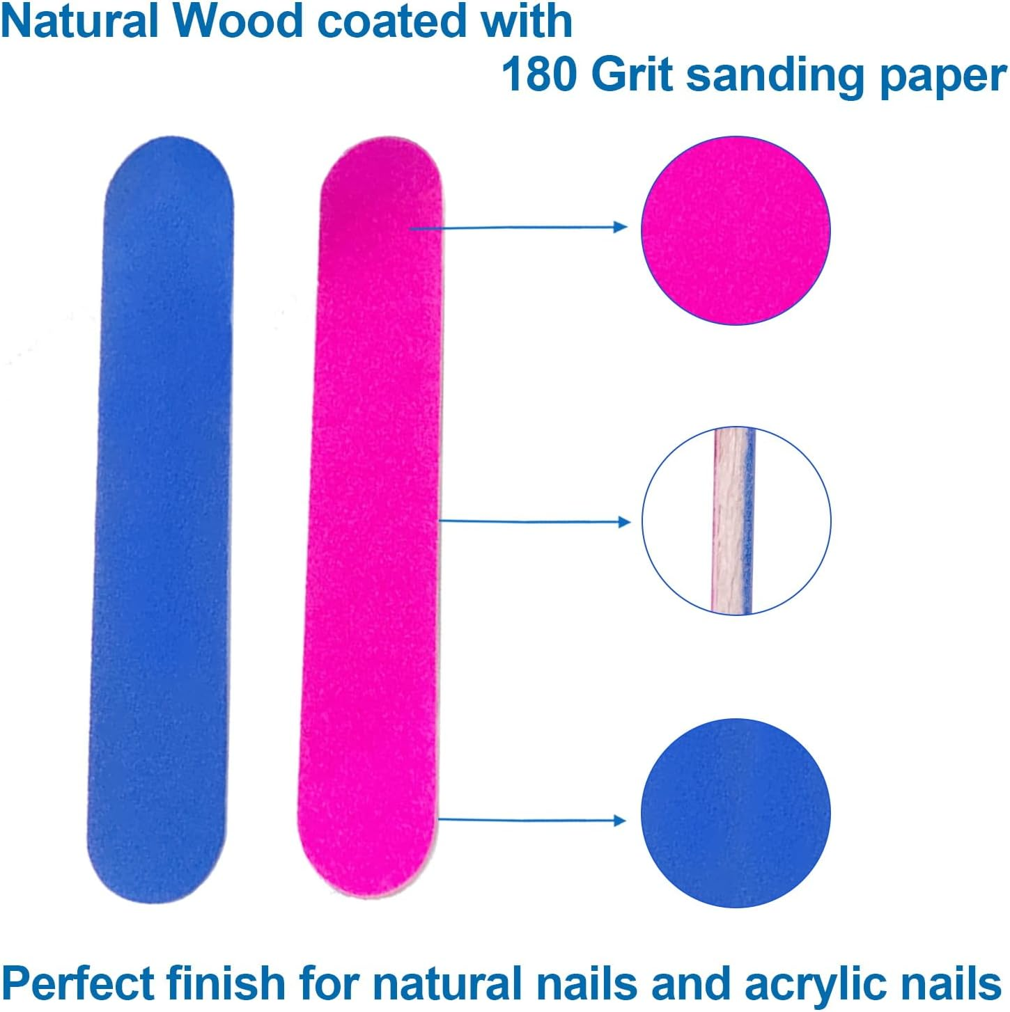 200 Pcs Emery Boards for Nails, Nail Files for Nature Nails Small Disposable Double Sided Colorful Nail File Bulk for Home Salon Travel Size Mini Manicure Kit for Men Women Kids Wood Emory Pink/Blue image number 3