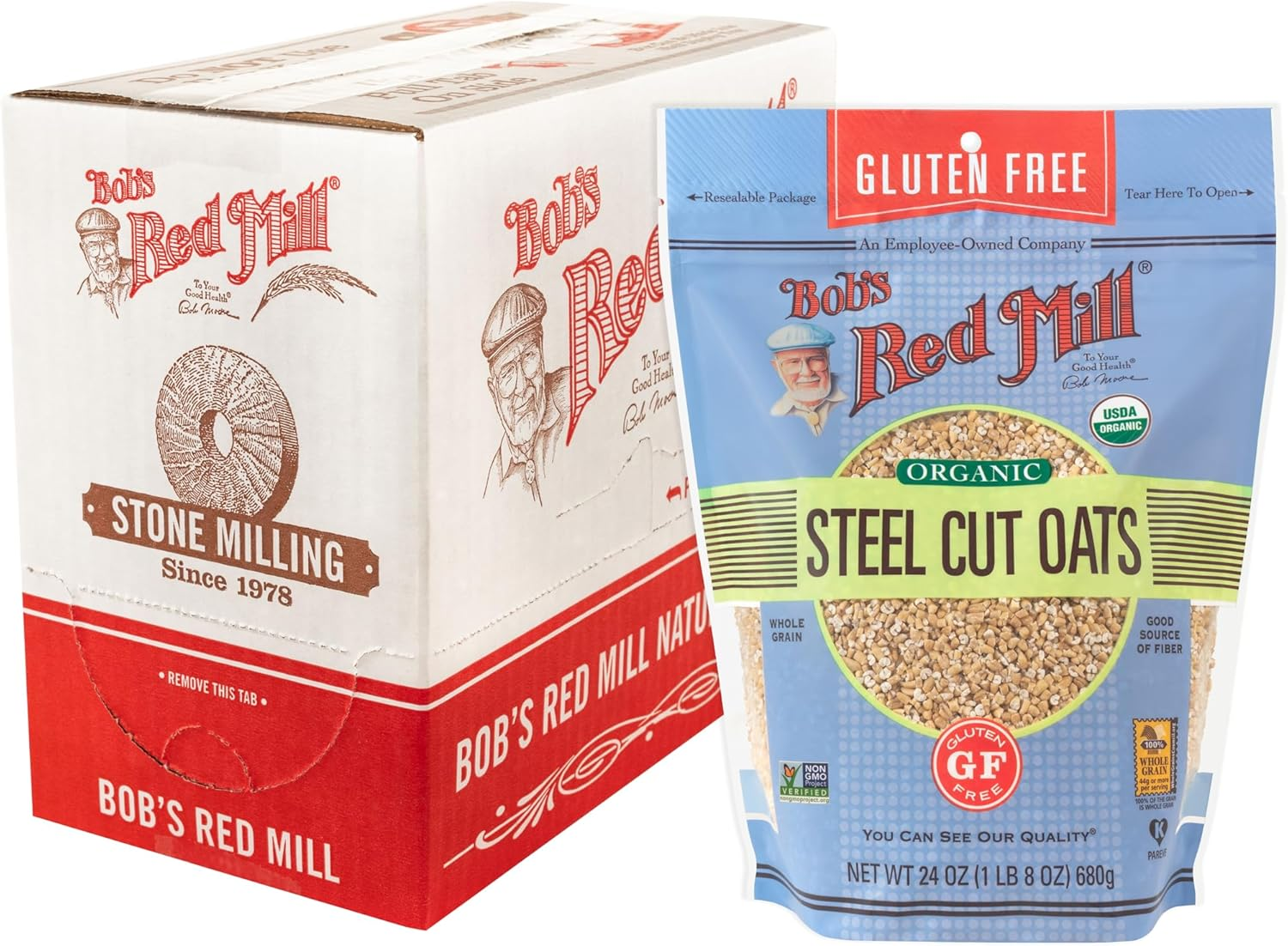 Bob'S Red Mill Gluten Free Organic Steel Cut Oats, 24Oz (Pack of 4) - Non GMO, Whole Grain, Vegan, Kosher