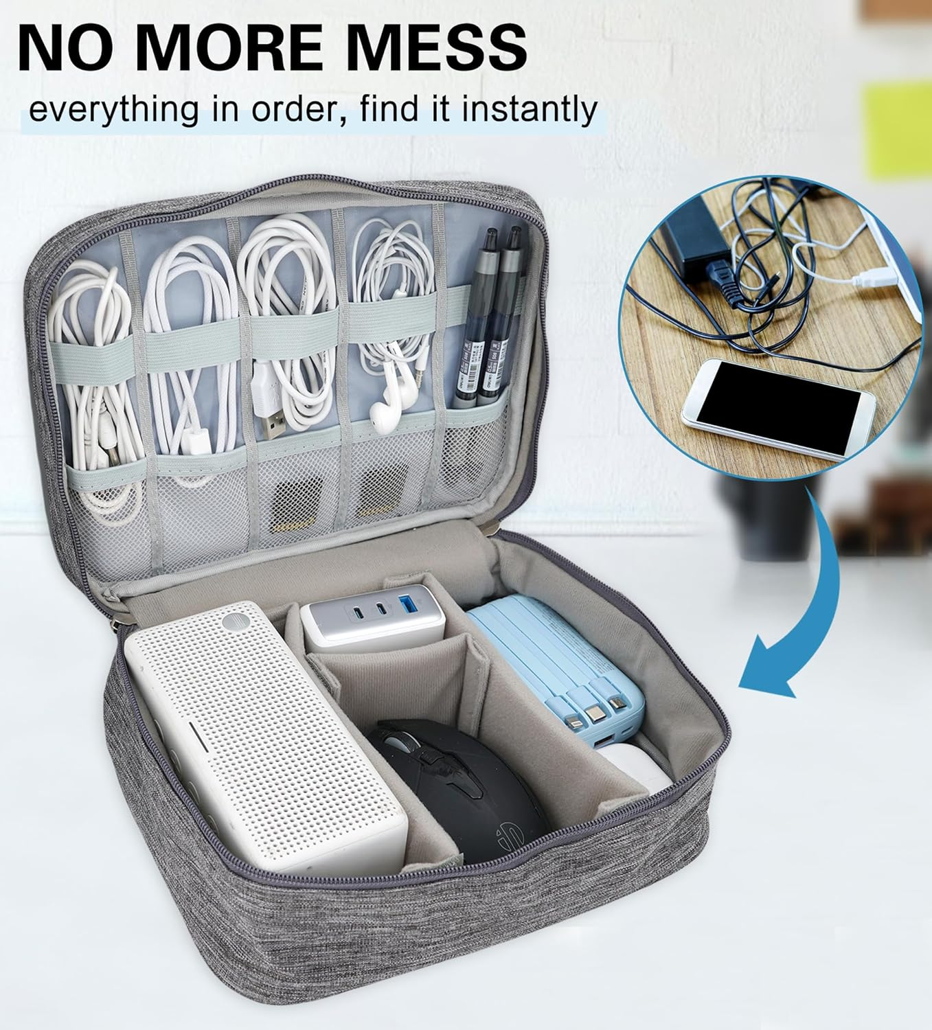 Electronics Organizer Bag, Cord Organizer Travel, Portable Tech Bag, Travel Waterproof Cable Case, Essentials for Cord/Charger/Earphone/Usb/Tablet/Electronic Accessories image number 1