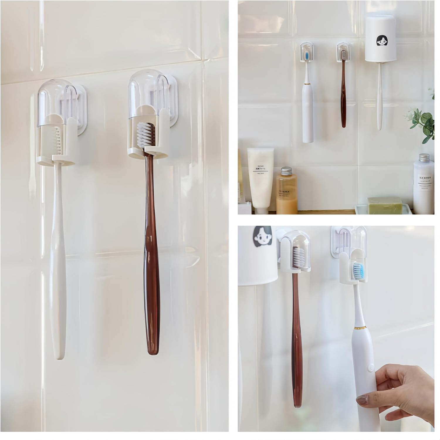 4Pcs Toothbrush Holder, Ai-Oumleef Toothbrush Holder Wall Mounted with Cover, Wall Mounted Toothbrush Holder for Bathroom,Toothbrush Covers Wall Mounted,Toothbrush Head Cover Holders Wall Mounted image number 1