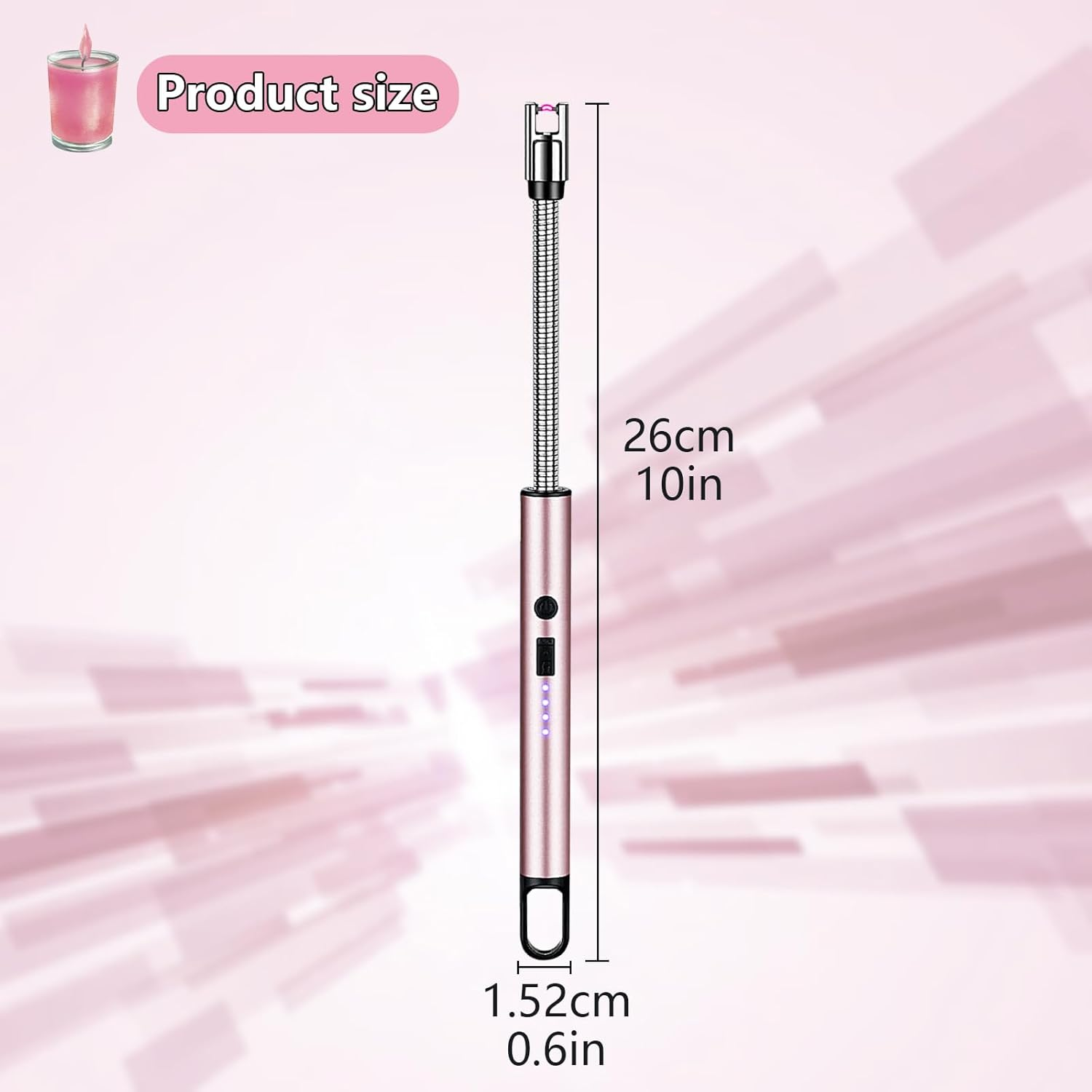 Electric Candle Lighter: USB Rechargeable Windproof Flameless with 360&deg; Flexible Neck & LED Power Display Long Lighter for Women Men as Birthday Gifts, Rose Gold - Rose Gold image number 1