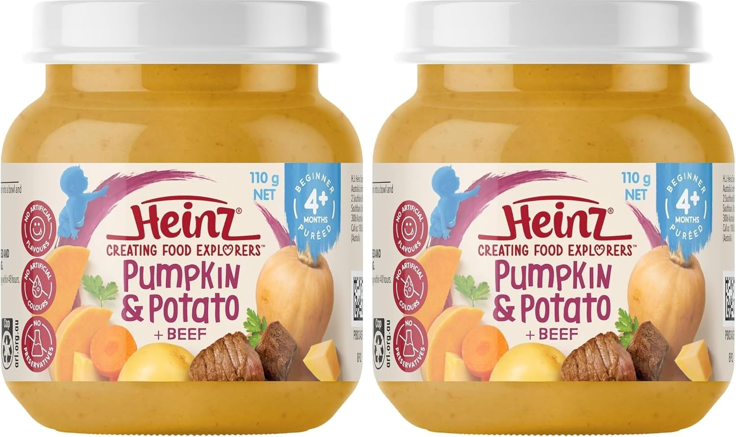 Heinz Strained Pumpkin Potato & Beef Baby Food for Ages 4+ Months 110 G (Pack of 2) image number 4