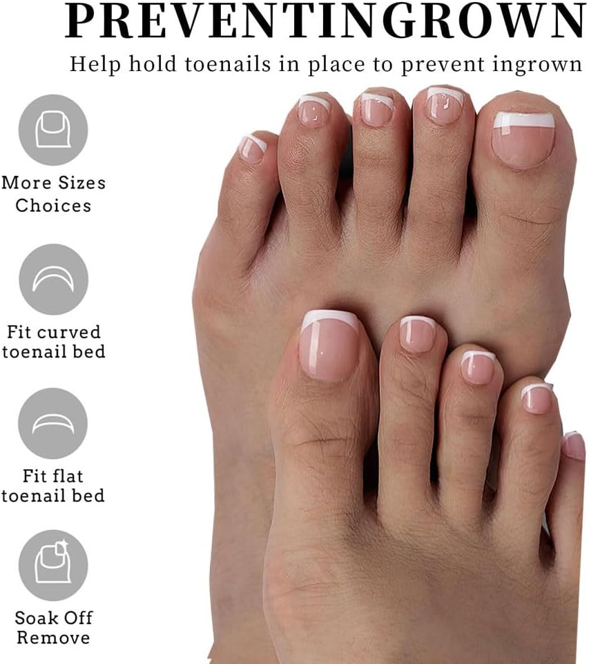 Toenail Tips Short Toenail Tips Square Toe Nail Tips Wearable Toenail Tips 120Pcs/Box, 12 Sizes SWRITATSK French False Nails