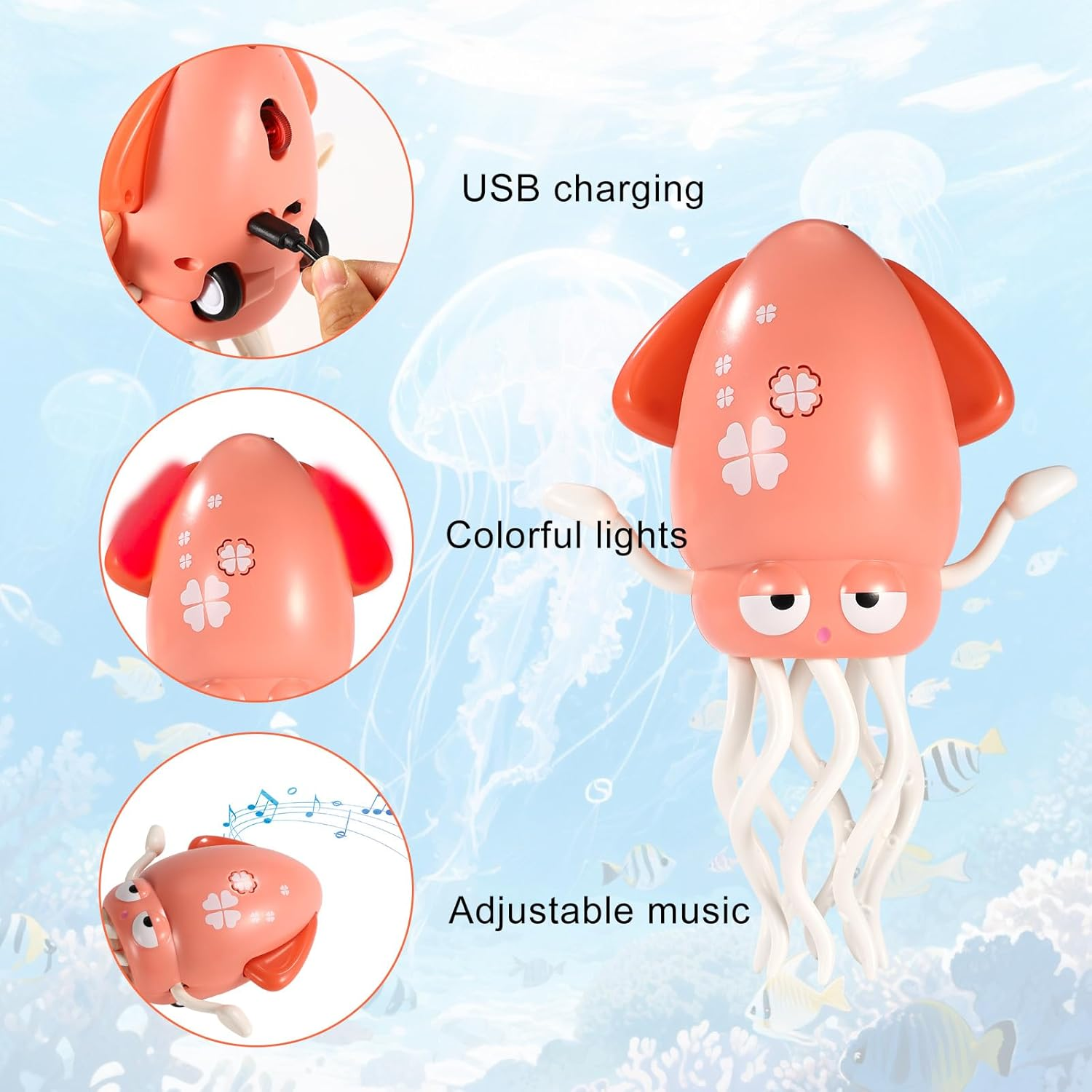 Pink Dancing Octopus Toys, 8.15X4.96X2.99In Magic Electric Dancing Octopus Toy with Fishing Rod Magic Dance Music Squid Fun Desktop Toys for Kids & Adults image number 5