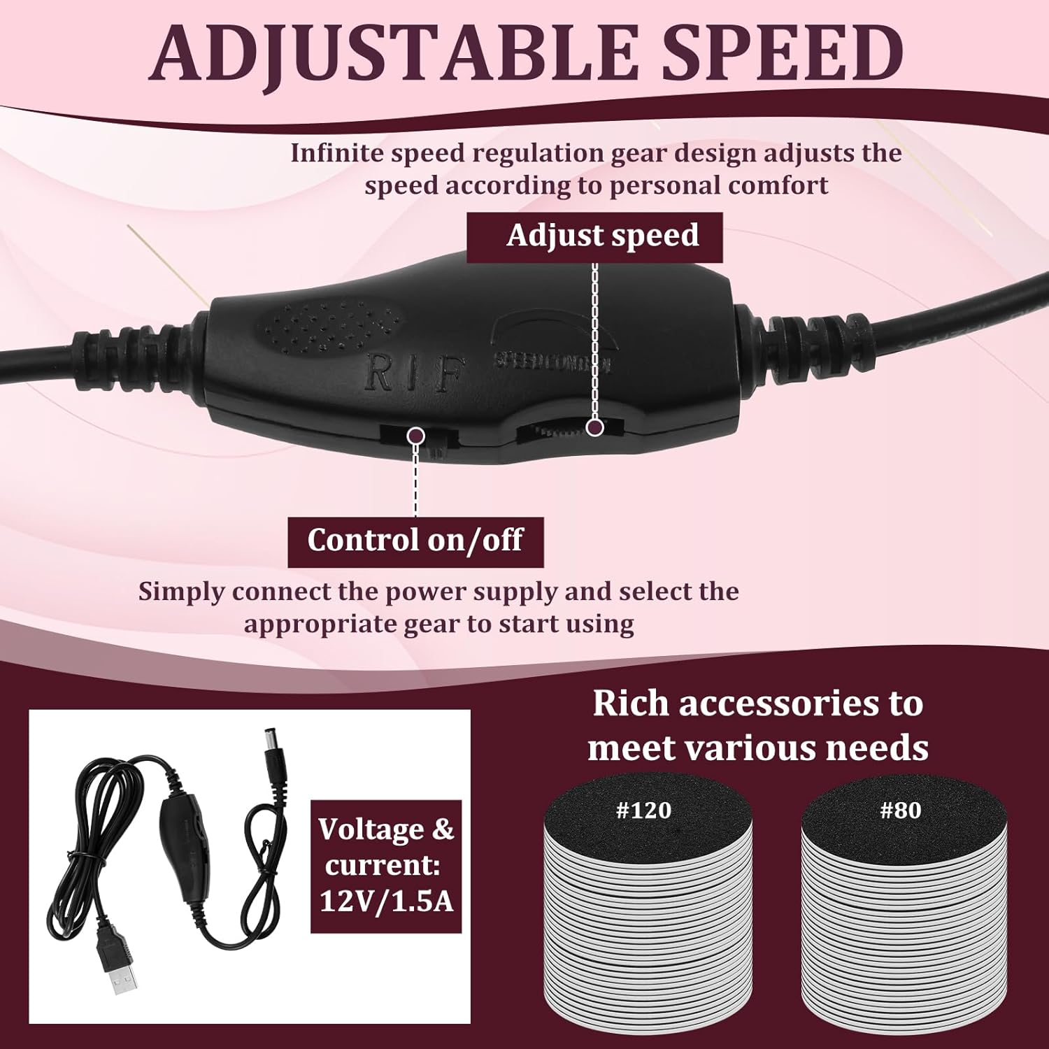 UKQRRTC Electric Foot Callus Remover with 60 Pcs Sanding Discs, Adjustable Speed, Professional Electric Foot File Callus Remover for Feet Dead Skin image number 2