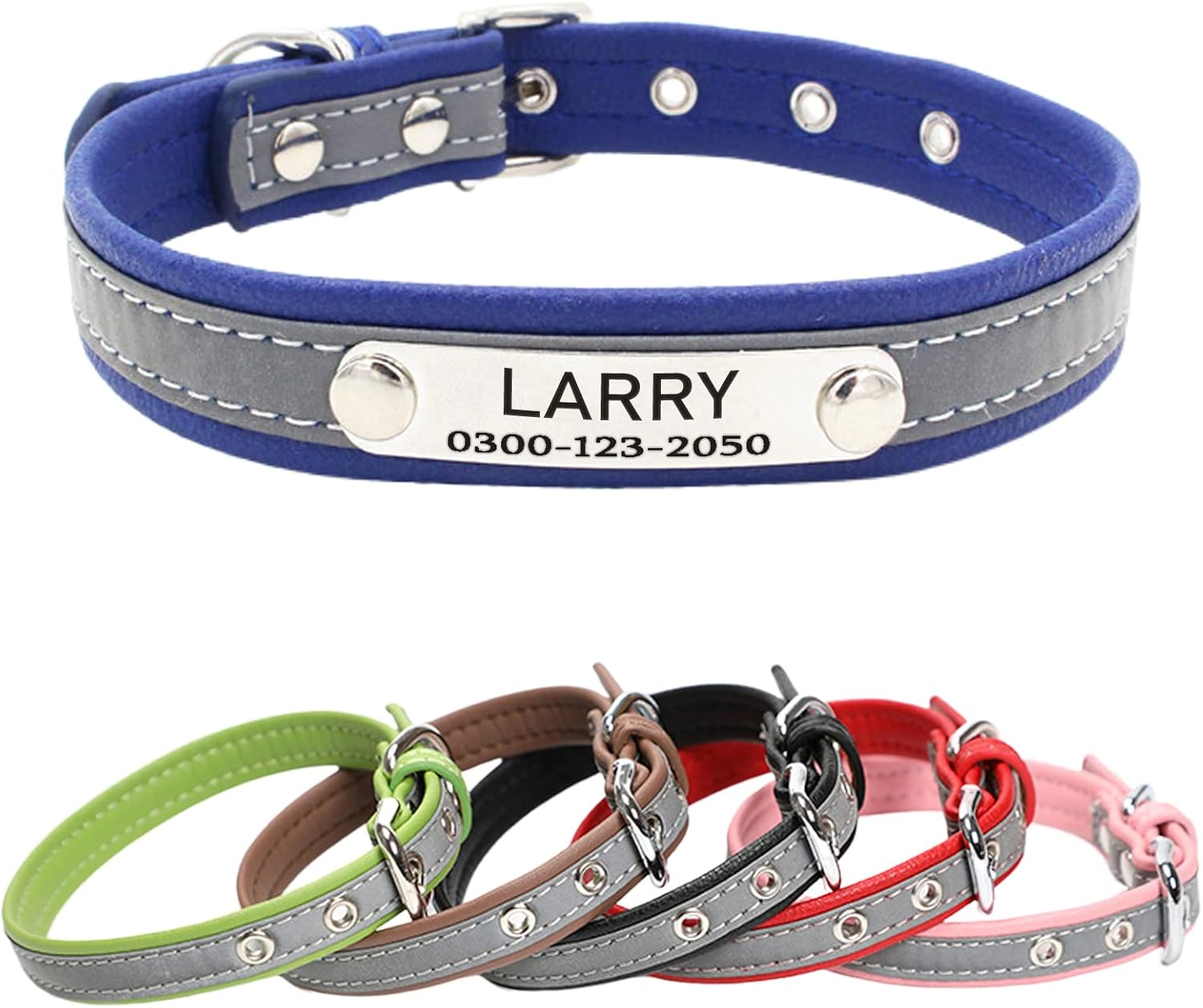 Yonsbox Personalized Reflective Dog & Cat Collar with Custom Engraved ID Nameplate &ndash; Silent Tag Pet Collar, Adjustable Safety Collar for Small Medium Large Dogs Durable Microfiber with Metal Buckle