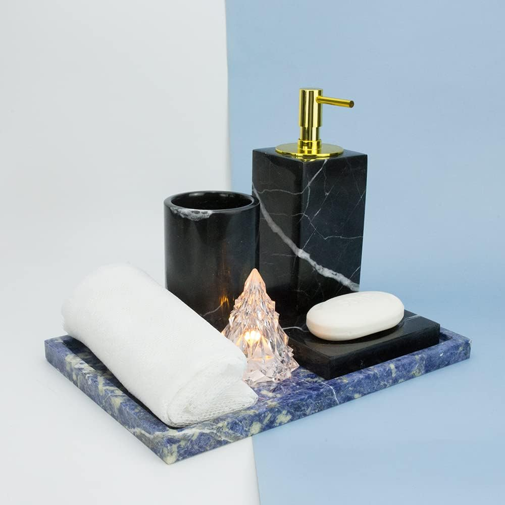 Real Luxurious Natural Marble Vanity Tray Genuine Marble Storage Tray for Home Decor Stone Tray for Bathroom/Kitchen/Vanity/Dresser Non-Resin/Non-Ceramic/Luxury Blue image number 2