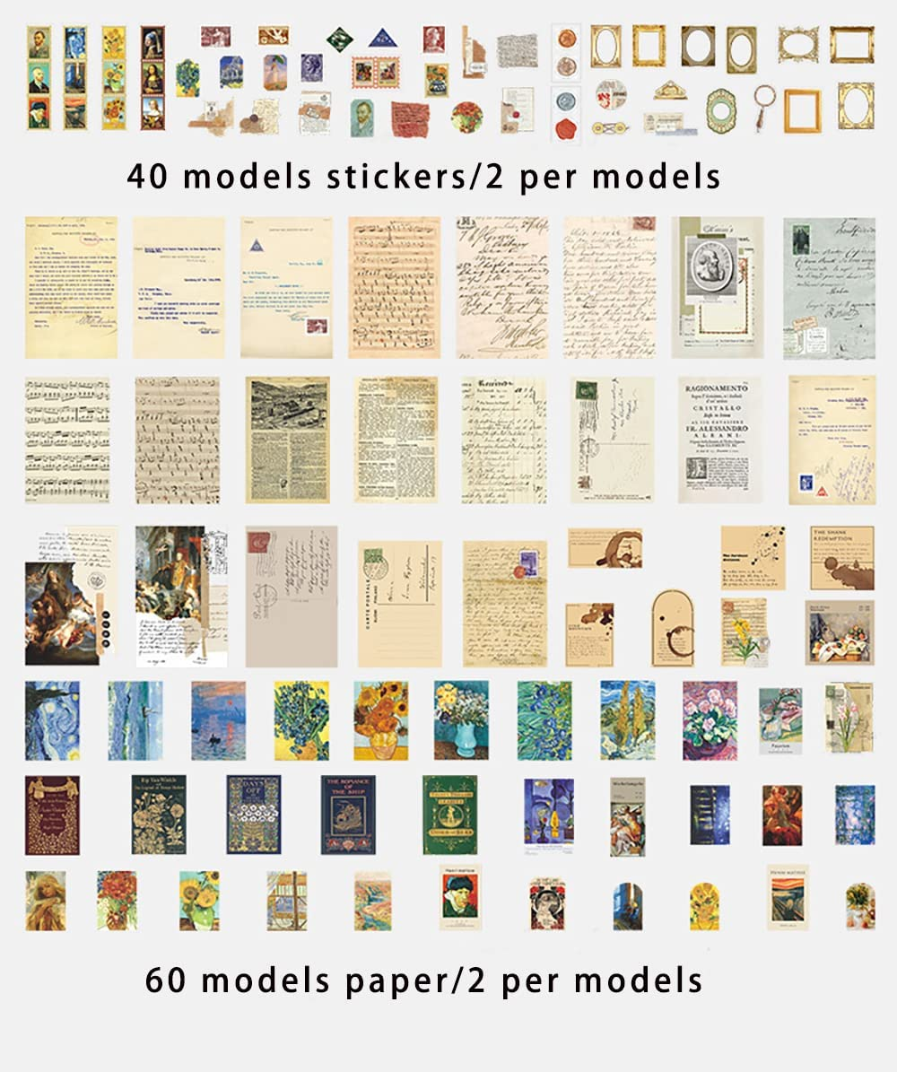 400 Pcs Vintage Scrapbooking Supplies Including 240 Pcs Retro Scrapbook Paper Decor and 160 Pcs Adhesive Washi Stickers for Scrapbooking Album Art Craft Travel Journal image number 1
