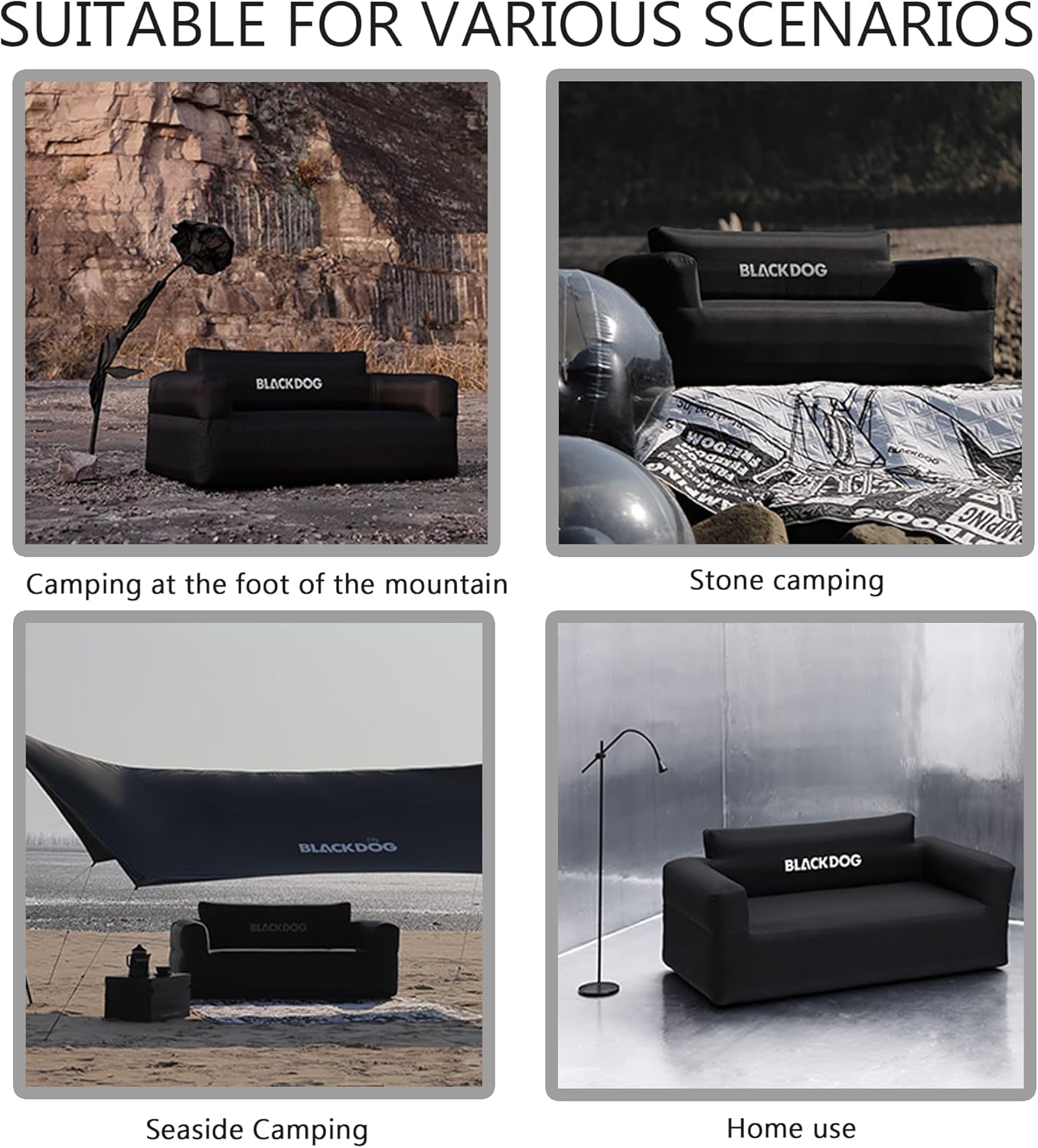 Naturehike Blackdog Outdoor Double Inflatable Sofa, Black Portable Waterproof Couch with Electric Air Pump, Adults Air Couch for Indoor Living, Tent Camping, Beach Travel, Easy Setup (Double) image number 3