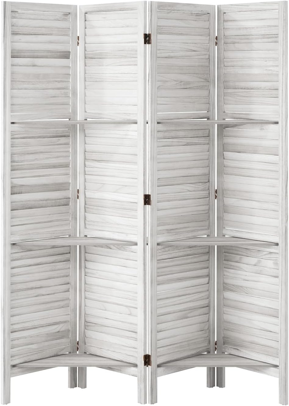 Oikiture Room Divider 4 Panel Privacy Portable Screen with Display Shelves White image number 2