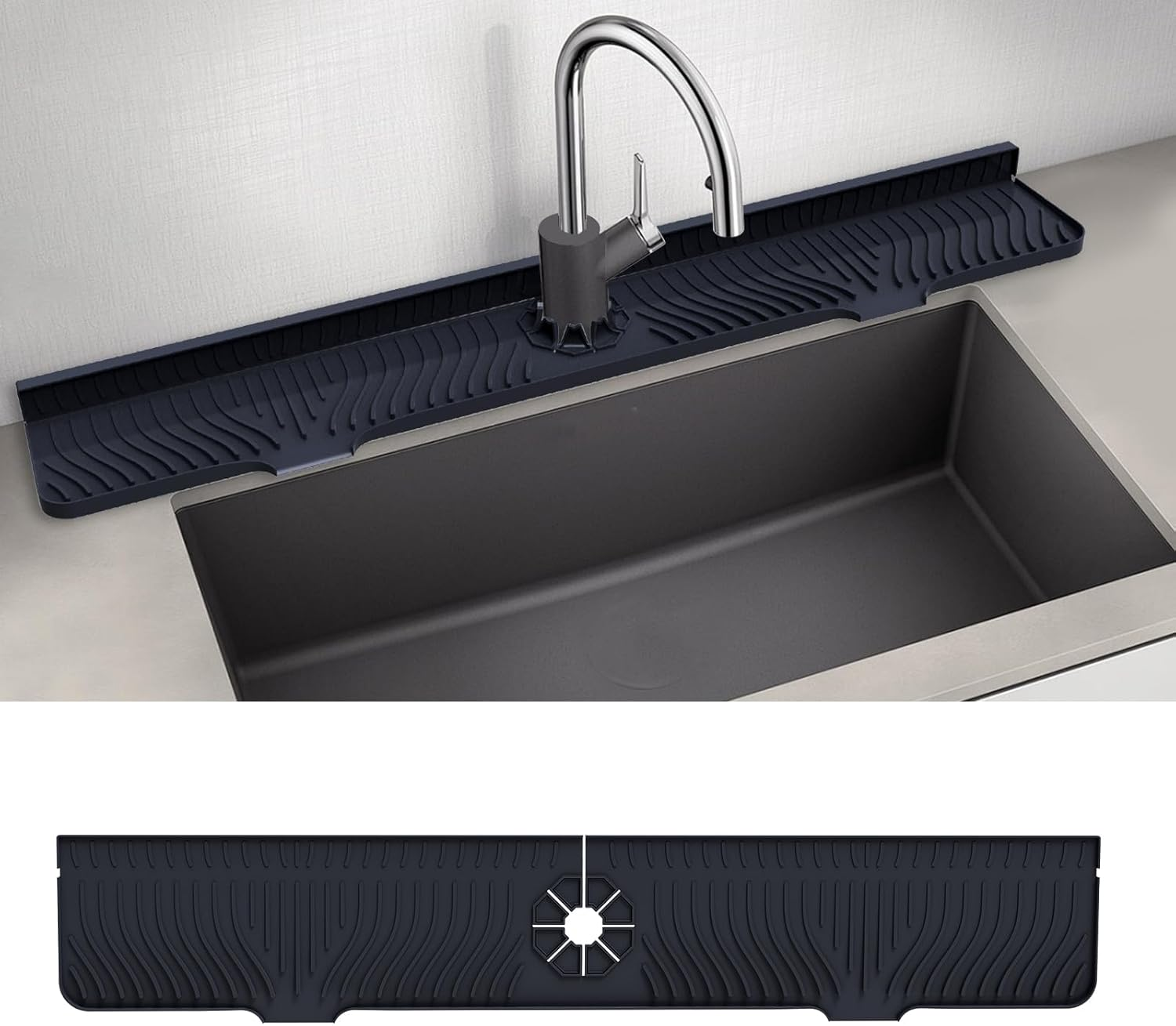 Deaunbr 33-Inch Kitchen Sink Splash Guard Mat, Silicone Material, Protects Faucet Handle, Multipurpose for Kitchen, Bathroom, Sink Sponge Holder