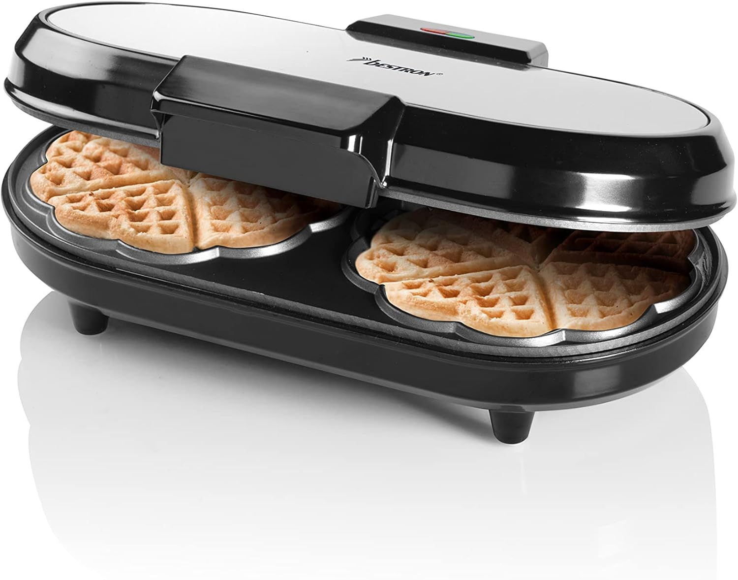 Bestron Double Waffle Iron for Classic Heart Waffles, Heart Waffle Iron with Baking Light and Non-Stick Coating, Ideal for Children'S Birthdays, Easter and Christmas, Colour: Mint image number 1