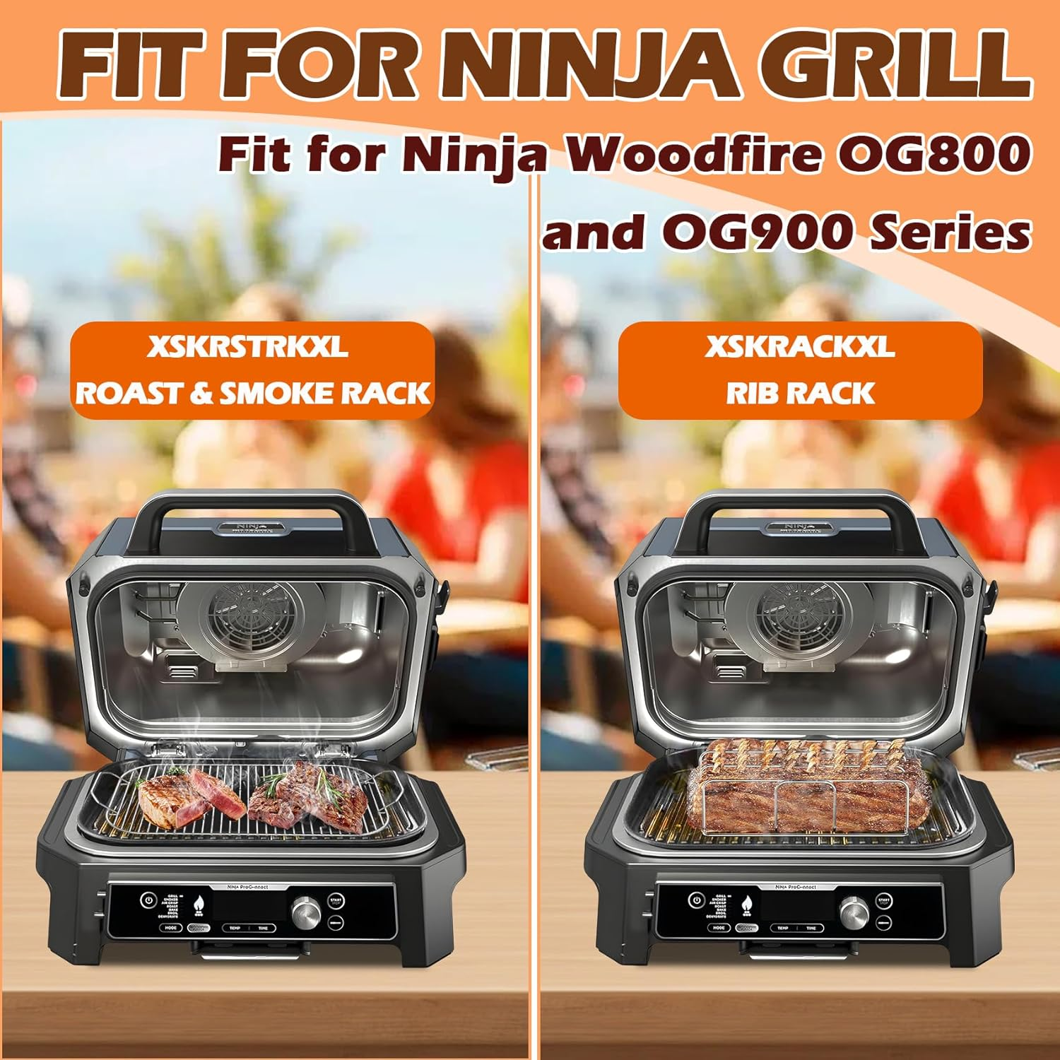 Woodfire Rib Rack & Roast Rack for Ninja Woodfire XL Grill OG800/900 Series Accessories, XSKRACKXL Rib Rack & XSKRSTRKXL Smoke Rack for Ninja OG951 OG850 Pro Connect XL Outdoor Grill Smoker image number 4