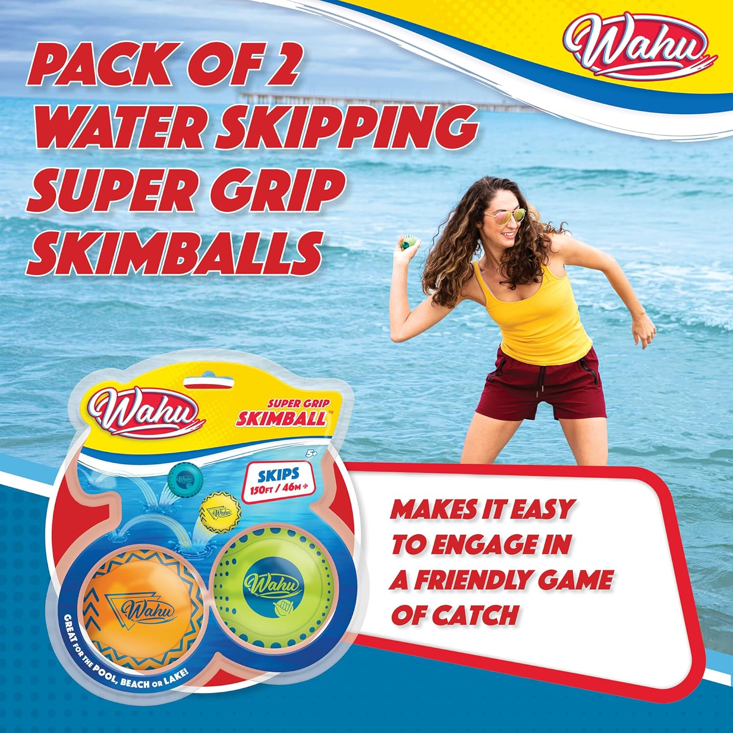 WAHU Super Grip Skimball 2-Pack Green/Orange - 100% Waterproof Ball Can Skip over 150-Feet across the Water image number 1
