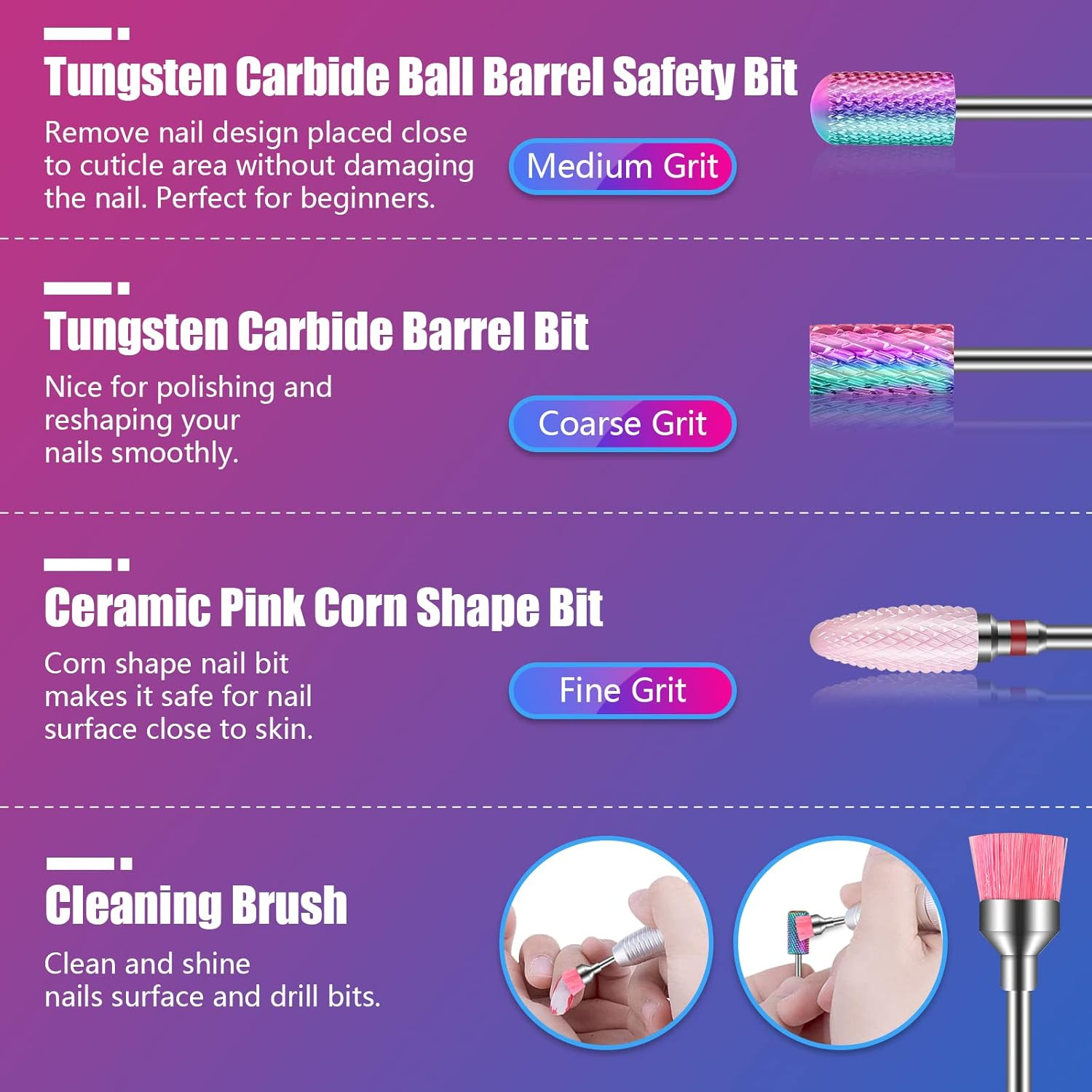 Depvko 13Pcs Nail Drill Bits, 3/32 Inch Drill Bits for Nails, Russian Cuticle Nail Drill Bit Set and Tungsten Carbide Electric Drill Bit Set for Nails Manicure Efile Pedicure, Home Salon