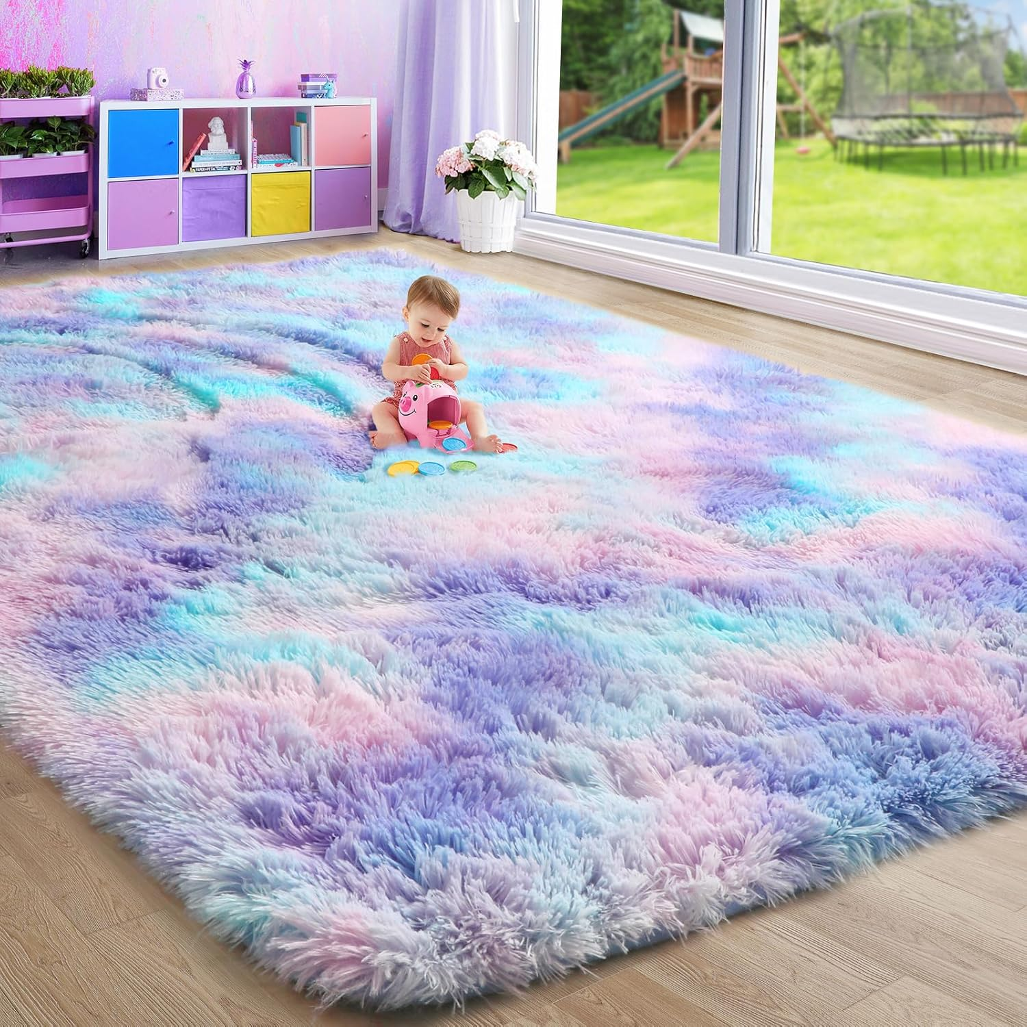 Pink round Rug for Girls Bedroom,Fluffy Circle Rug 4'X4' for Kids Room,Furry Carpet for Teen Girls Room,Shaggy Circular Rug for Nursery Room,Fuzzy Plush Rug for Dorm,Cute Room Decor for Baby