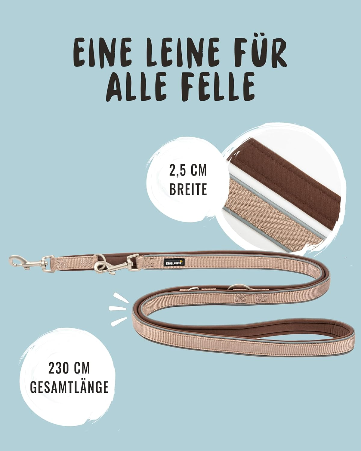 Rudelk&ouml;nig Paola Dog Lead - 2.30 M Length - Adjustable Lead for Medium and Large Dogs - Reflective Dog Lead in Rose image number 2