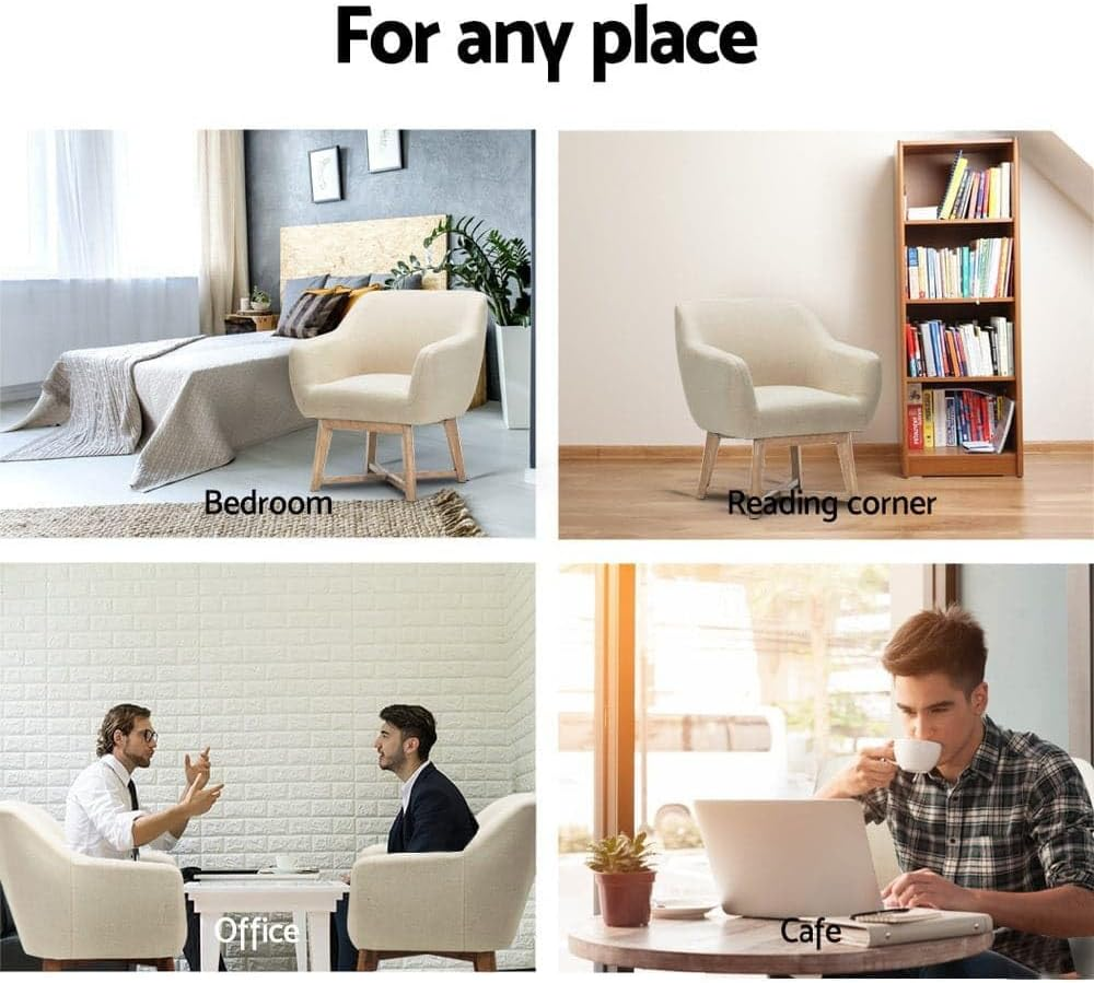 Artiss Armchair Beige Arm Recliner Lounge Dining Chairs Sofa Nursing Seat Occasional Reading Seating Home Living Room Bedroom Furniture, Linen Fabric, Tub Aston Accent Armchairs in 44Cm Height - Beige image number 5