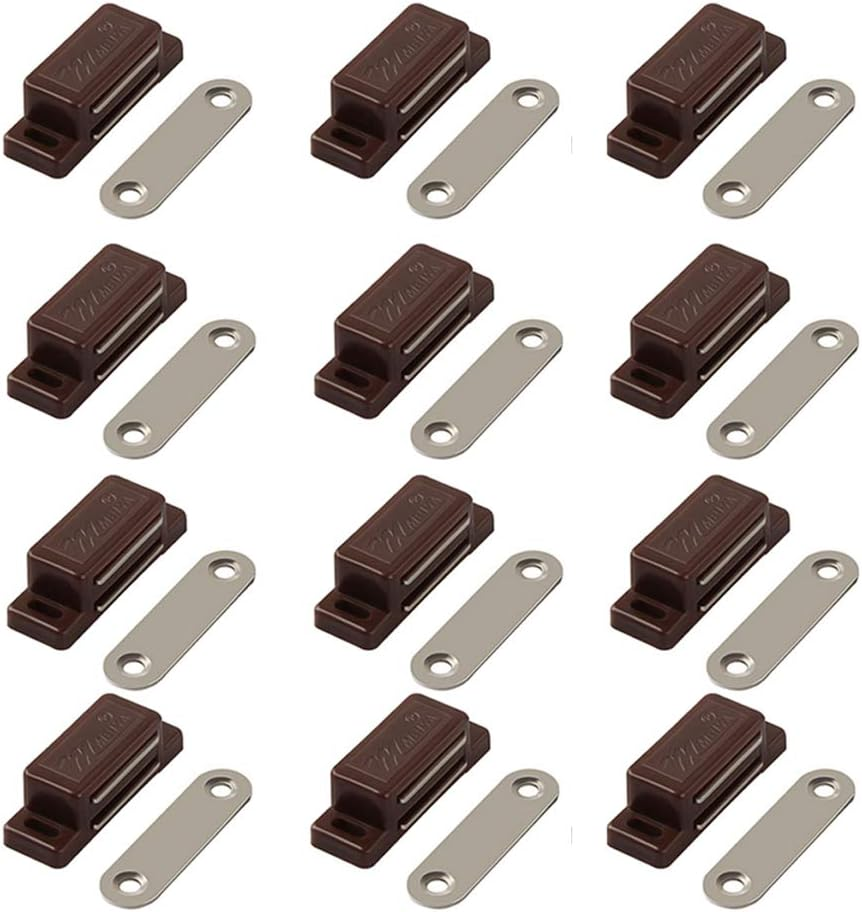 (Brown) - Cabinet Magnet Latch - Best for Cabinet Doors, Cupboards, Drawers and Shutters - Cabinet Magnetic Latch Easy Instal - Magnetic Cabinet Catch Screws Included - Set of 12 (Brown)