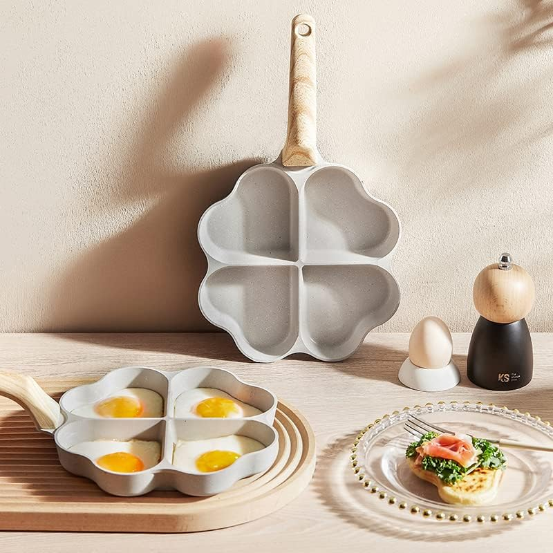 DAFEIKE Heart Shaped Pancake Pan Heart Shaped Pan for Eggs Shapes Frying Pan Nonstick 4 Cup, Ivory image number 1
