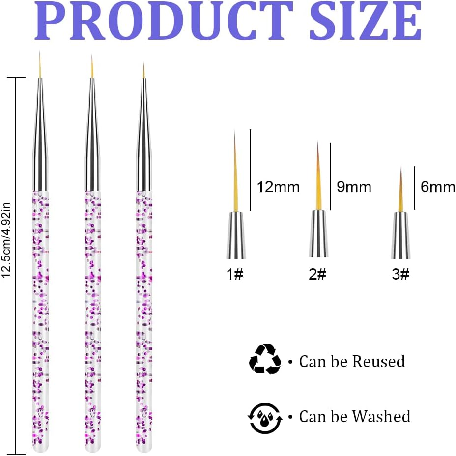 AYBUY Nail Polish Pen Set, 3 Pieces Nail Art Pen, DIY Line Nail Art, Graffiti, Art Beauty Decorating, Manicure Tools for Halloween, Christmas, Carnival (Purple) image number 5
