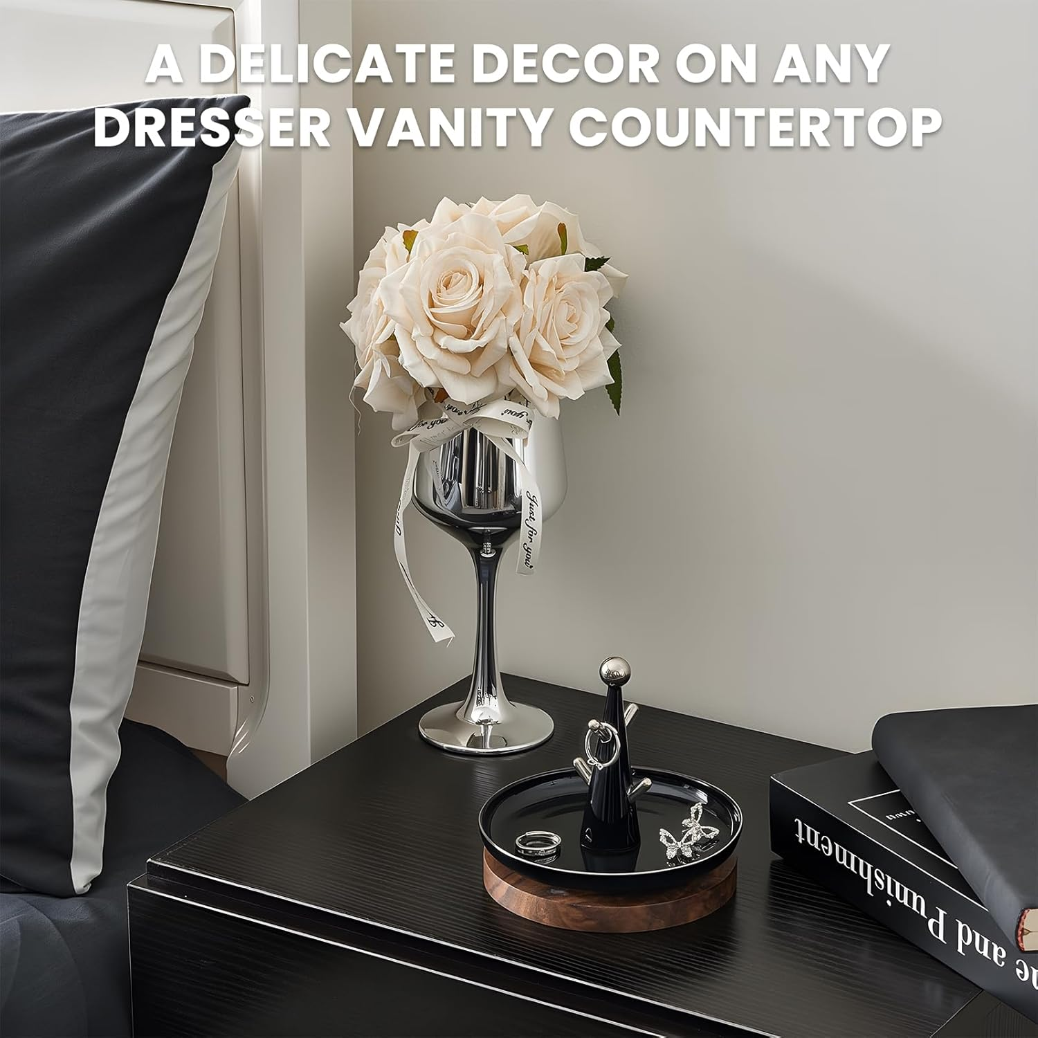 Lolalet Ceramic Ring Dish Holder, Tree-Shaped Trinket Tray for Rings Earrings Necklaces Jewelry Decorative Plate Present for Birthday Wedding Engagement -Black image number 3