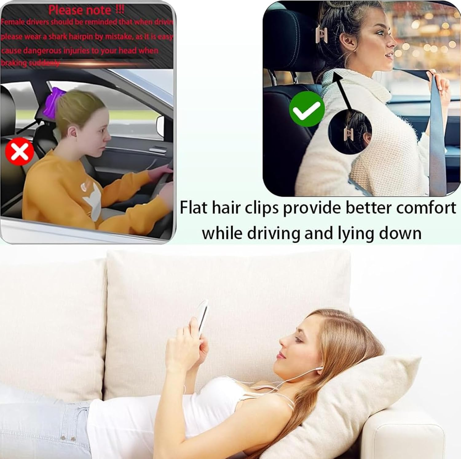 8 PCS Flat Hair Clips French Lay down Hair Claw Clips for Women Girls Strong Hold Hair Barrettes for Thick Thin Hair Comfortable Curved Flat Clips for Lying Driving (Heart) - Square image number 2