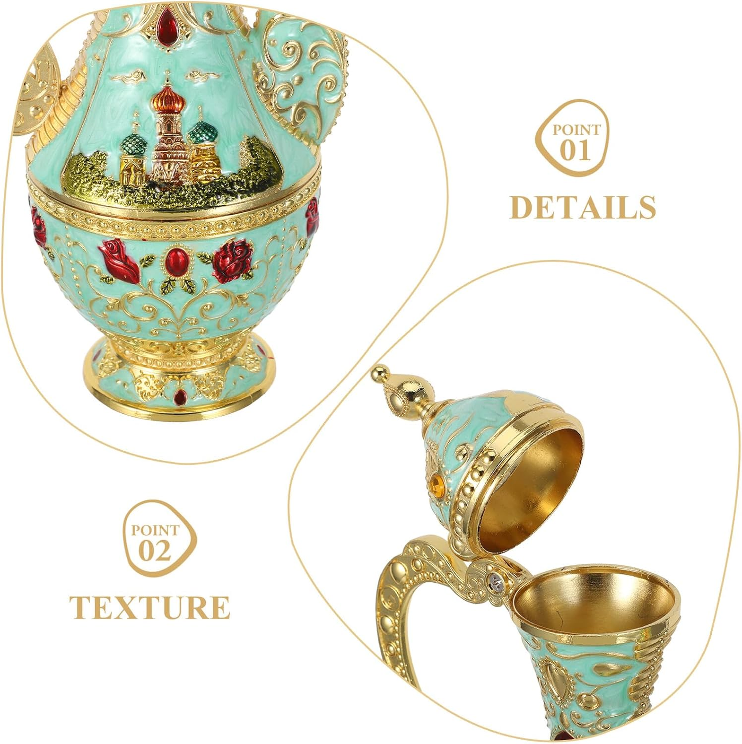 KICHOUSE Vintage Turkish Coffee Pot Set Embossed Castle Pattern, Metal Tea Cups and Wine Goblets, Coffee Decanter and Serving Tray for Home Gatherings and Party Use