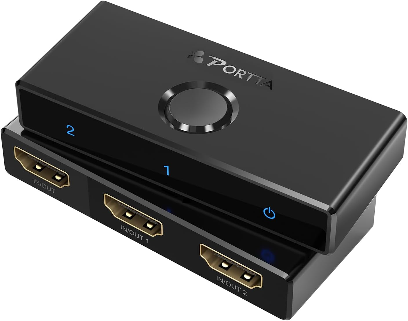 HDMI Switch 4K 60Hz, PORTTA Bi-Directional HDMI Splitter 1 in 2 Out, HDMI 2.0 Switcher 2 in 1 Out Hub Support HDR HDCP2.3 Compatible with Laptop, PS4, PS5, HDTV, Monitor (Support 1 Display at a Time)