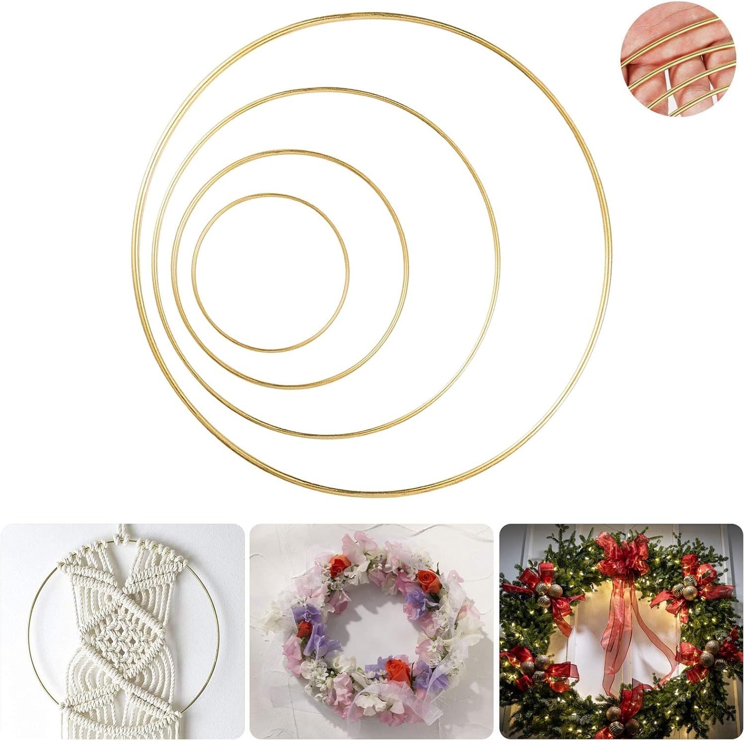 8 Pack Large Metal Floral Hoop Wreath Macrame Gold Hoop Rings(6 Inch8 Inch10 Inch 12 Inch) for Making Wedding Wreath Decor and DIY Dream Catcher Wall Hanging Crafts-Gold - Gold image number 4