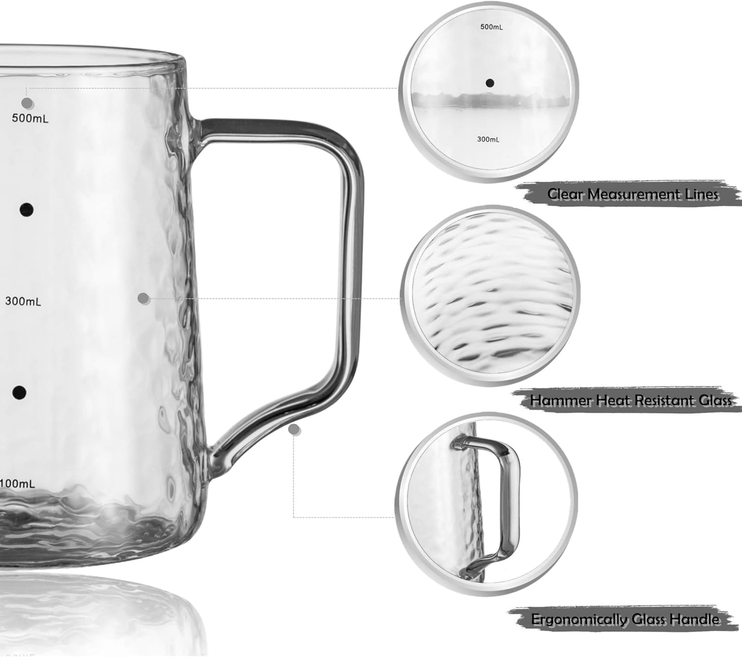 High Borosilicate Glass Milk Frothing Pitcher with Measurement, 20Oz/600Ml Hammer Heat Resistant Glass Milk Coffee Cappuccino Latte Art Steaming Pitcher Barista Milk Jug Cup, Stovetop & Microwave Safe image number 3