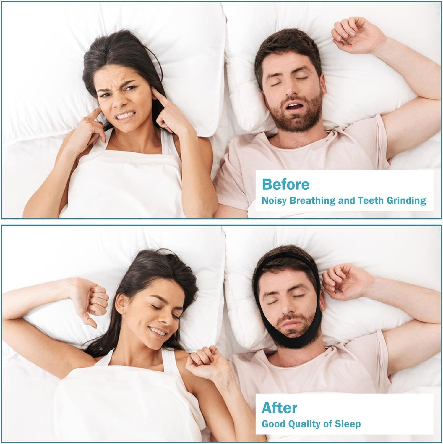 Anti Snoring Device Anti-Slip Adjustable anti Snoring Chin Strap,Snoring Reduction Stop Snoring Device Snoring Solution,Professional Effective anti Dry Mouth Chin Strap Stop Noise Snoring Strap (L) (Black) image number 4