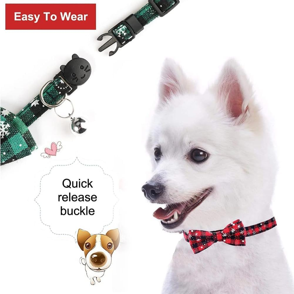 Christmas Collar, Kitten Collars, 2 Pieces Christmas Cat Collar, Christmas Cat Collar, Christmas Cat Bow Tie Collar, Pet Christmas Collar, Small Dog Collars, Adjustable