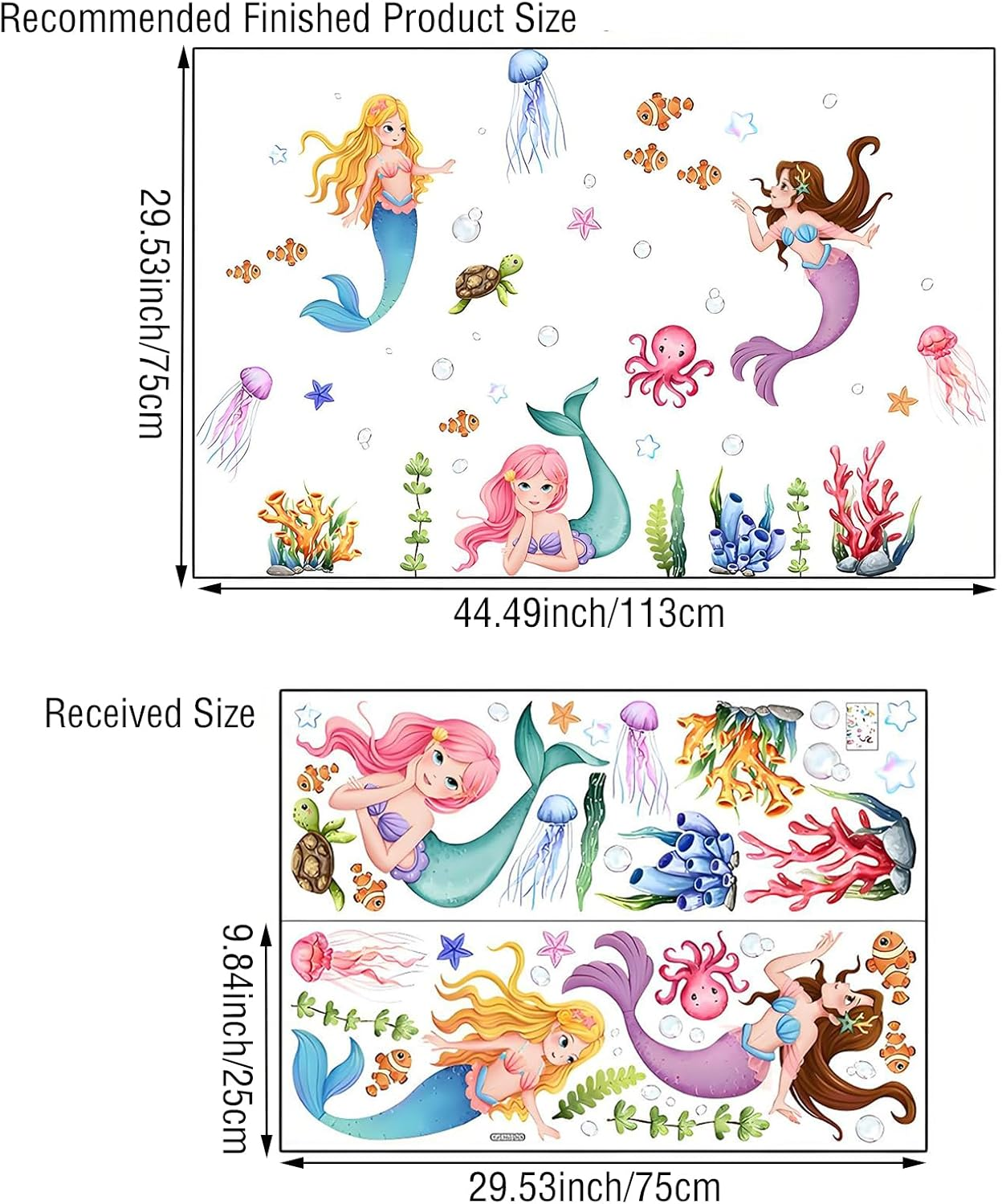 Mermaid Wall Sticker - Undersea World Princess Fish Ocean Theme for Girls Bedroom Baby Nursery Decor image number 4